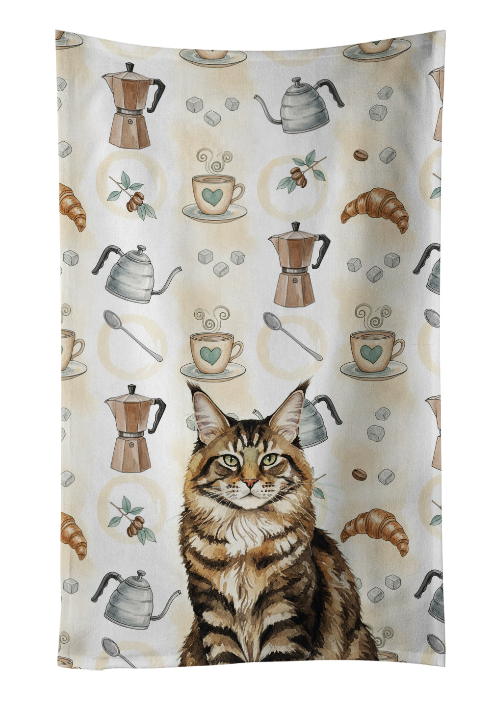 Caroline's Treasures MaineCoon Brown Tabby Cat Coffee Time Kitchen Towel