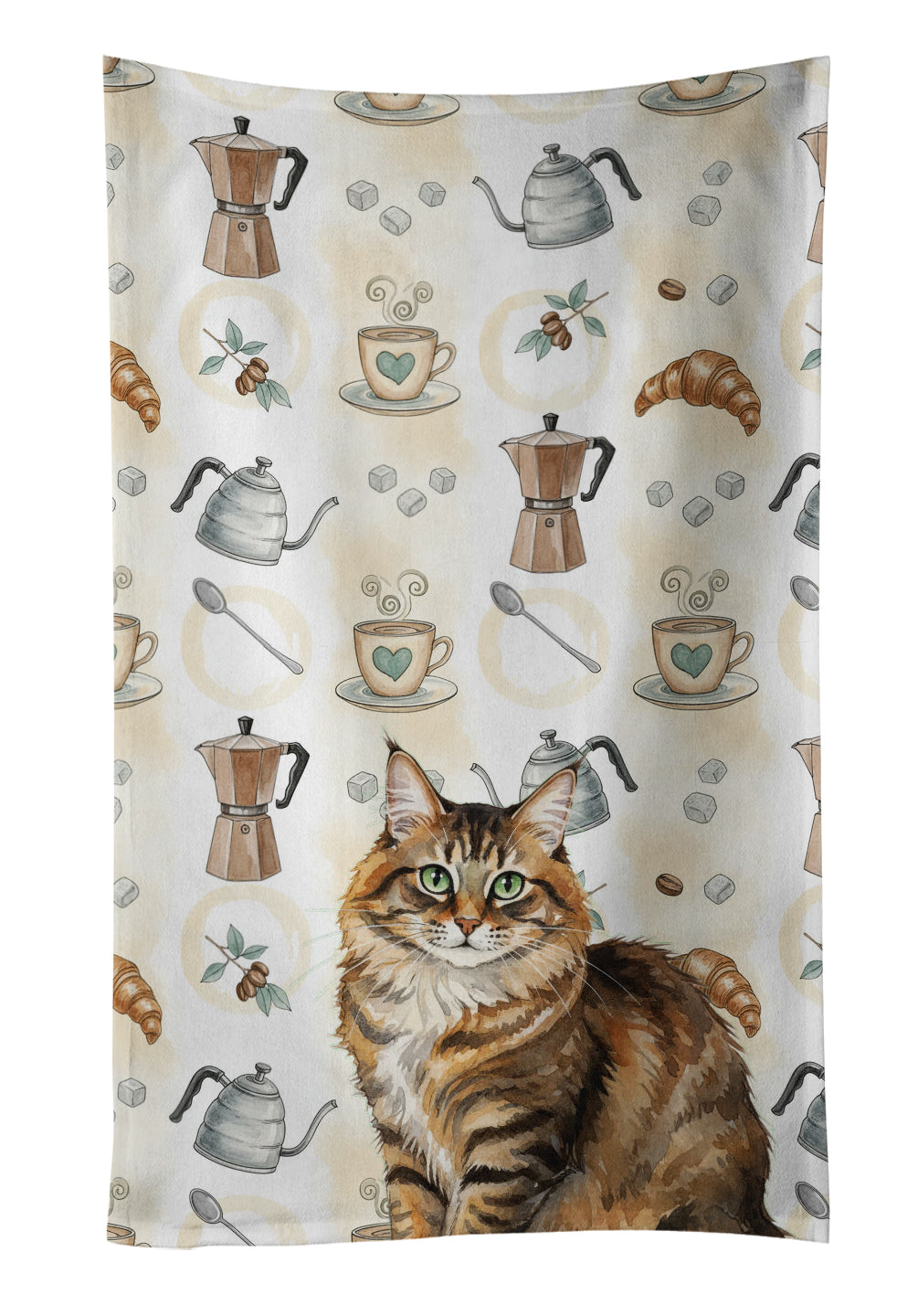 Caroline's Treasures Norwegian Forest Cat Brown Tabby Cat Coffee Time Kitchen Towel