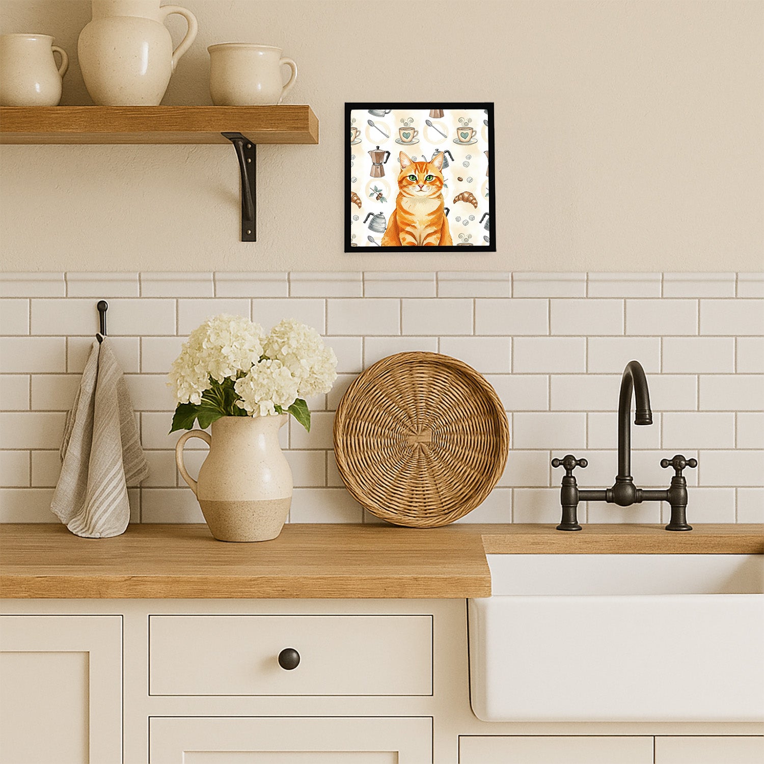 Caroline's Treasures Orange Classic Tabby Cat Coffee Time Framed Metal Print