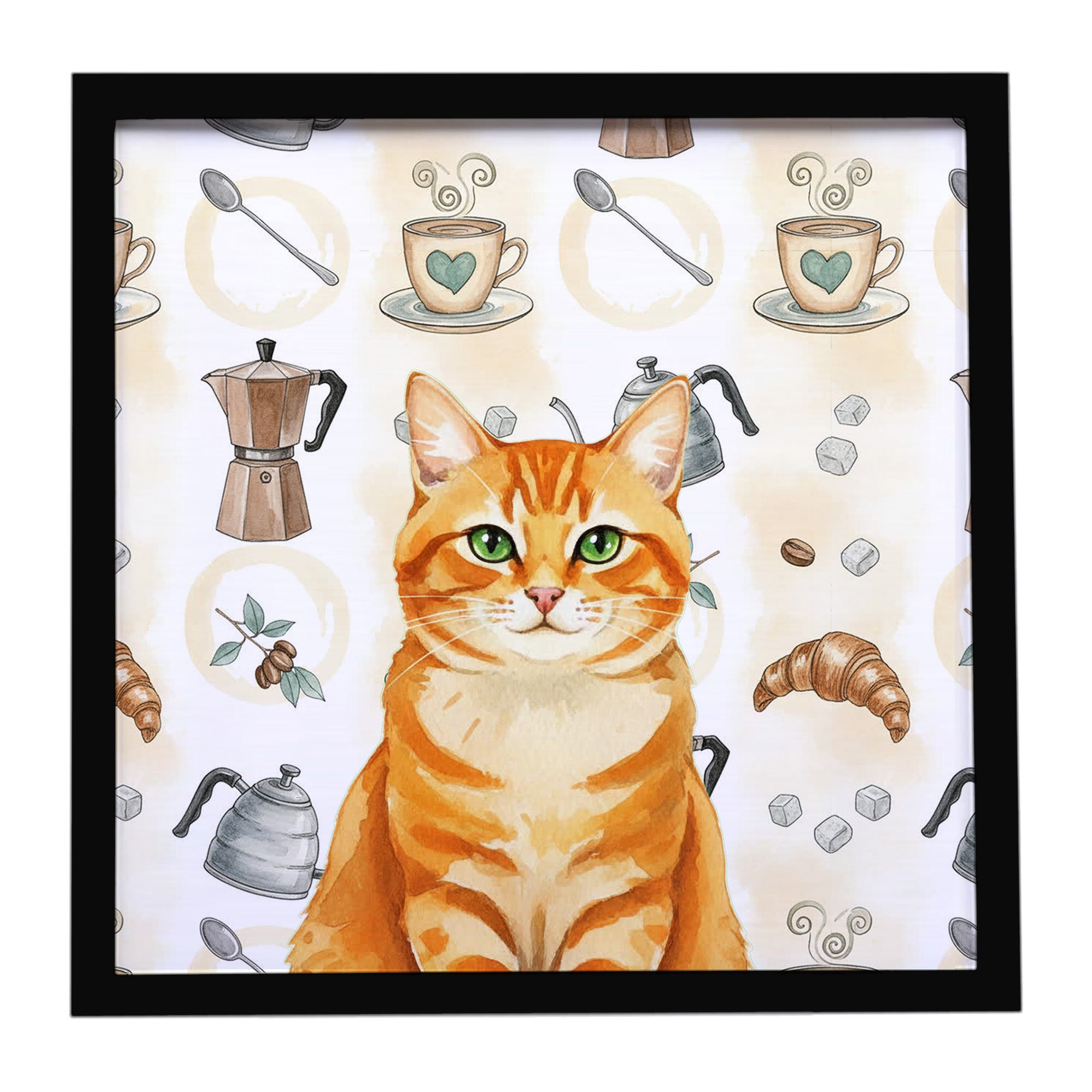 Caroline's Treasures Orange Classic Tabby Cat Coffee Time Framed Metal Print