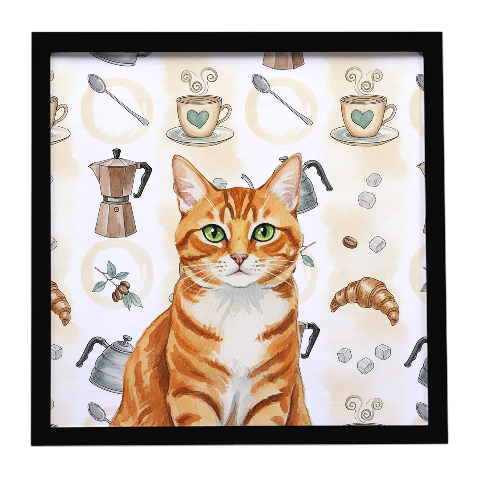Caroline's Treasures Orange Mackerel Tabby Cat Coffee Time Framed Metal Print