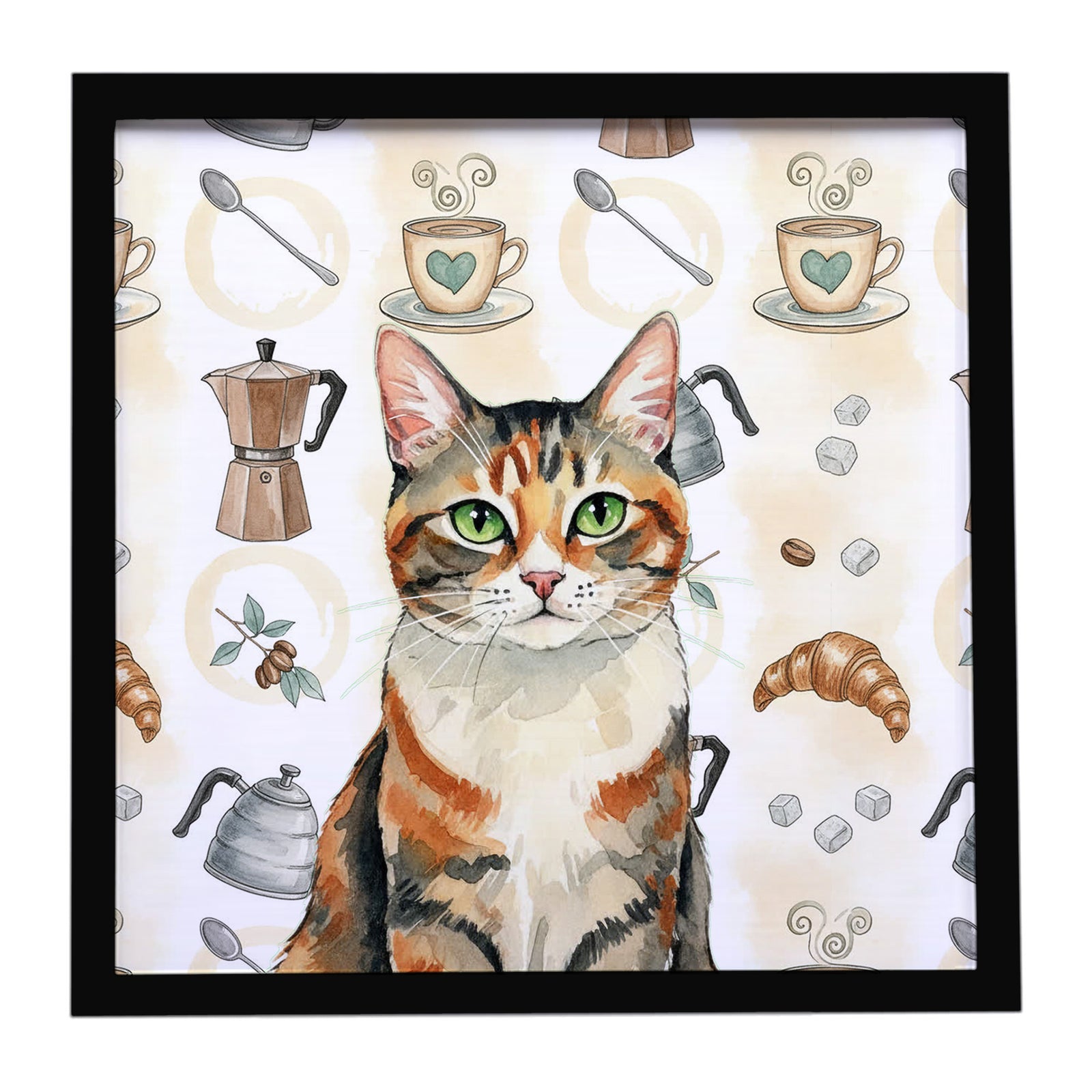 Caroline's Treasures Patched Tabby Cat Coffee Time Framed Metal Print