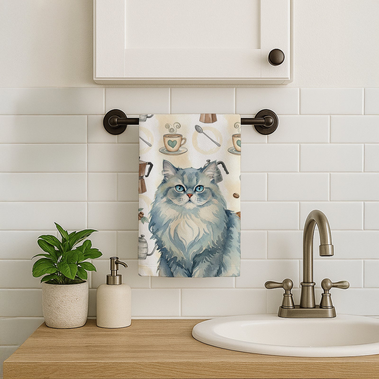 Caroline's Treasures Persian Blue Cat Coffee Time Kitchen Towel