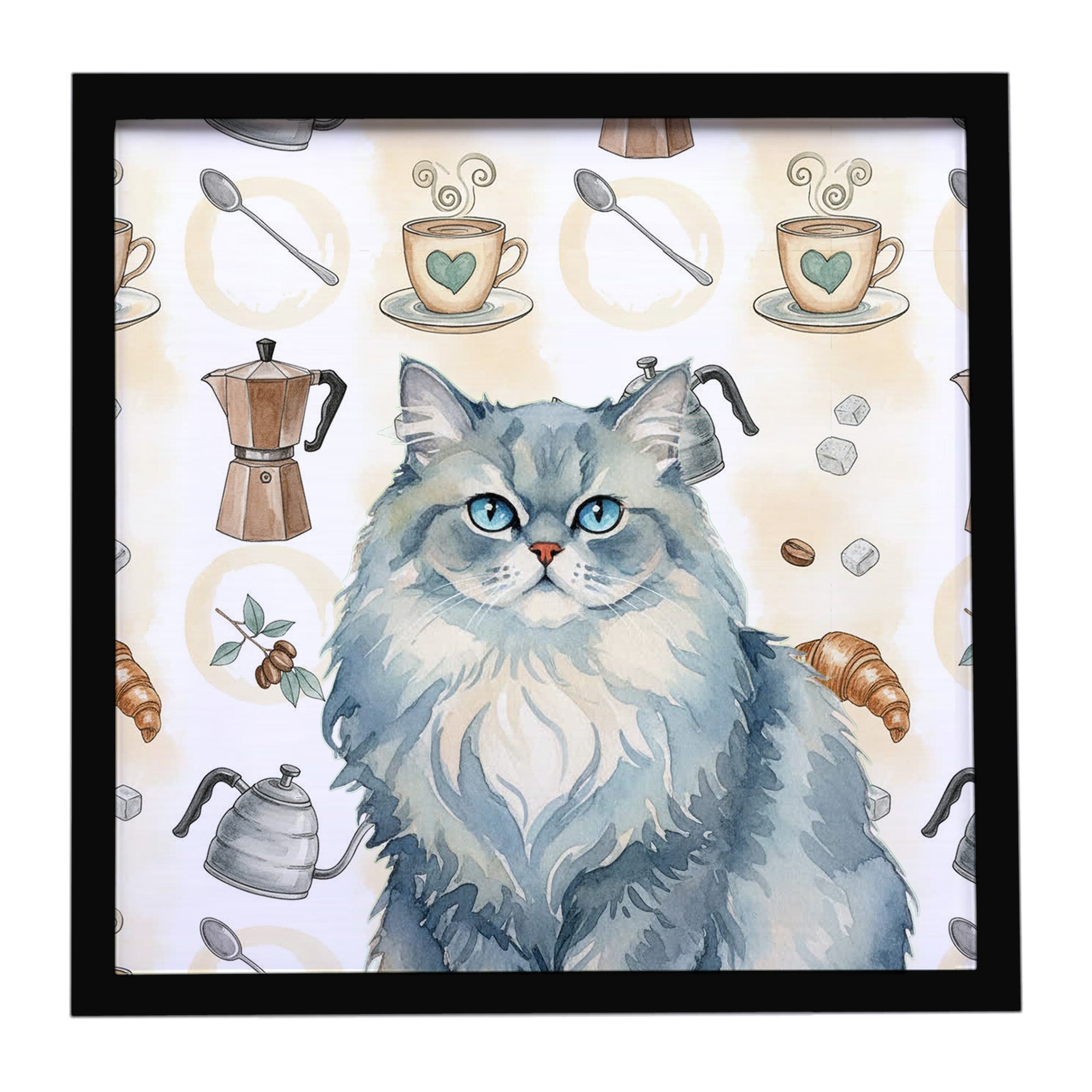 Caroline's Treasures Persian Blue Cat Coffee Time Framed Metal Print