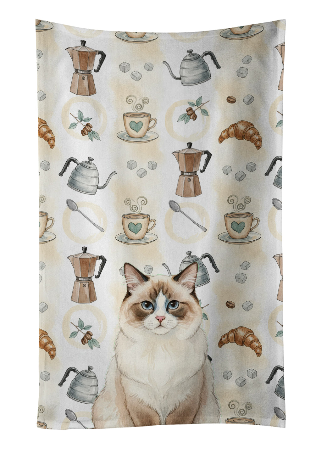 Caroline's Treasures Ragdoll Bicolor Cat Coffee Time Kitchen Towel