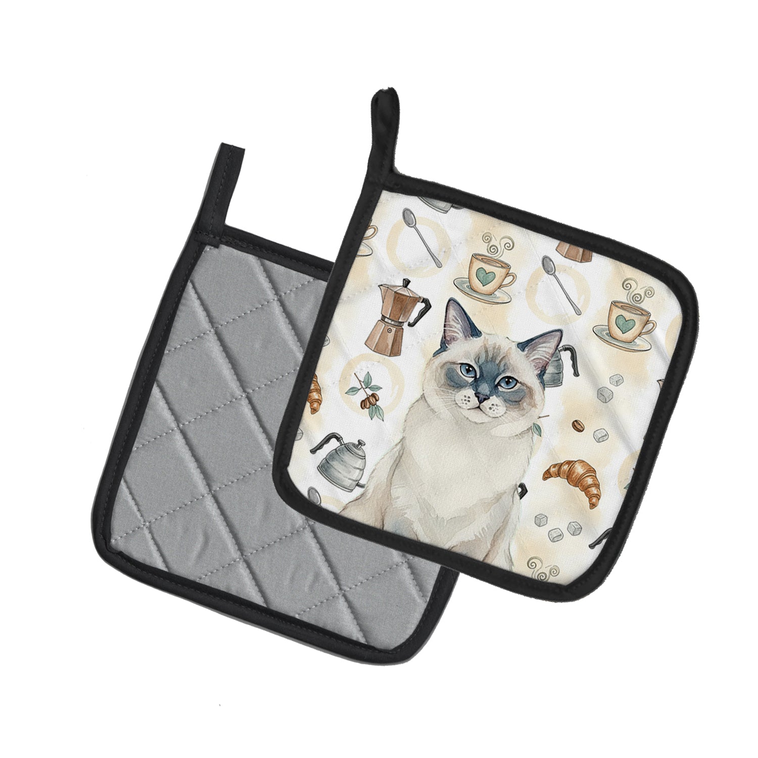 Caroline's Treasures Ragdoll Blue Point Cat Coffee Time Pair of Pot Holders