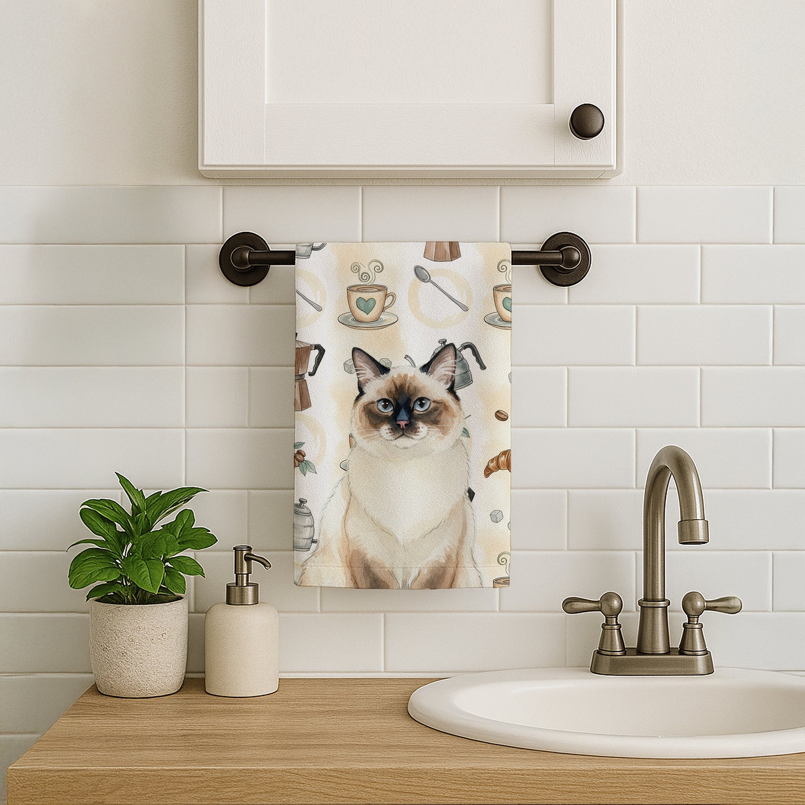 Caroline's Treasures Ragdoll Seal Point Cat Coffee Time Kitchen Towel