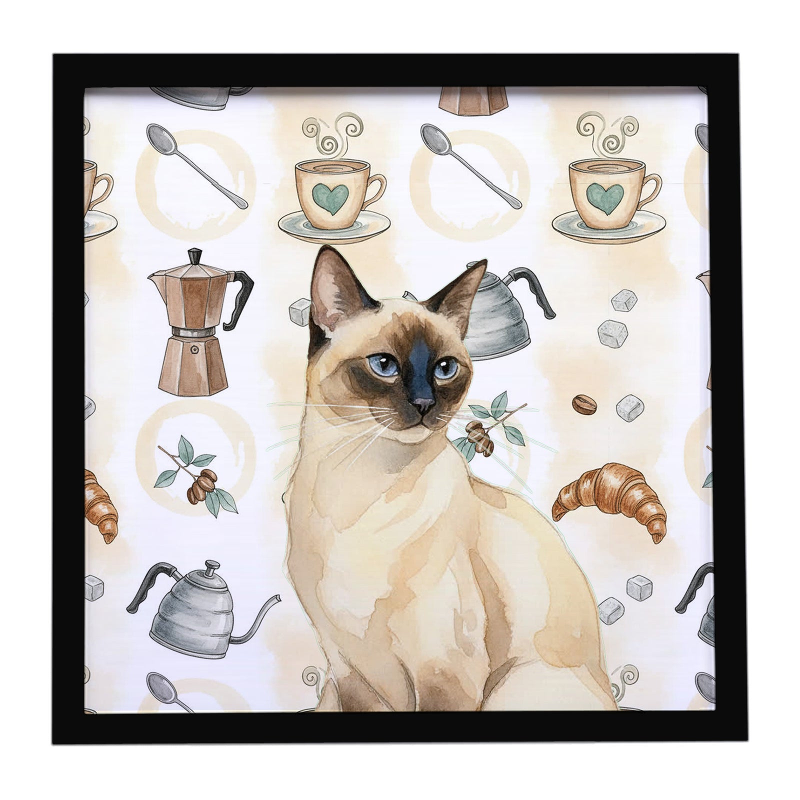 Caroline's Treasures Seal Point Cat Coffee Time Framed Metal Print