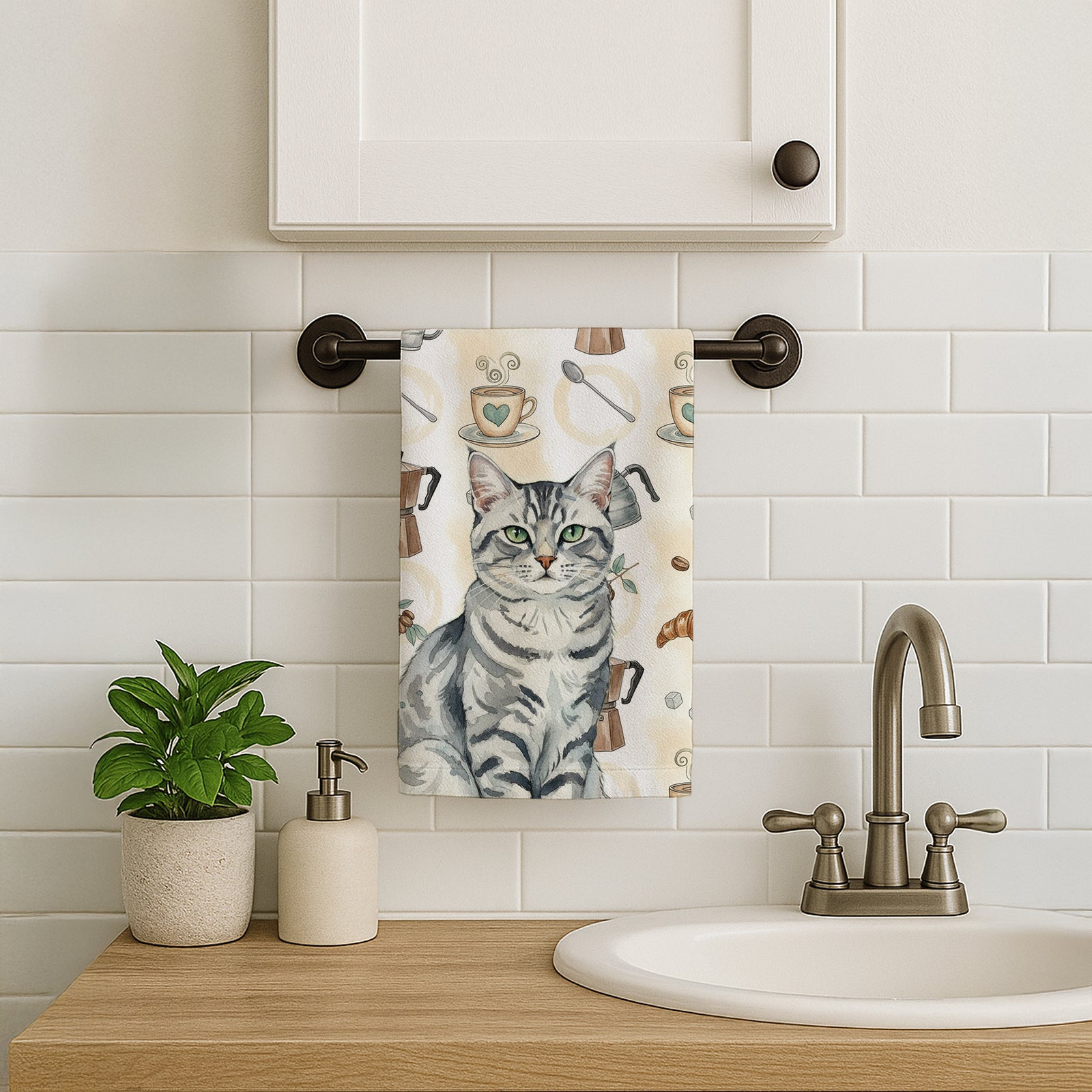Caroline's Treasures Silver Classic Tabby Cat Coffee Time Kitchen Towel