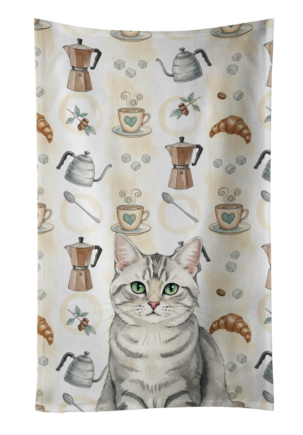 Caroline's Treasures Silver Mackerel Tabby Cat Coffee Time Kitchen Towel