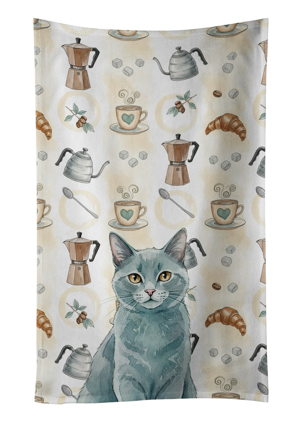 Caroline's Treasures Solid Gray Cat Coffee Time Kitchen Towel