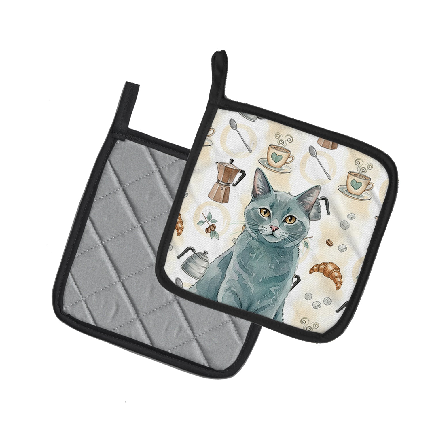 Caroline's Treasures Solid Gray Cat Coffee Time Pair of Pot Holders