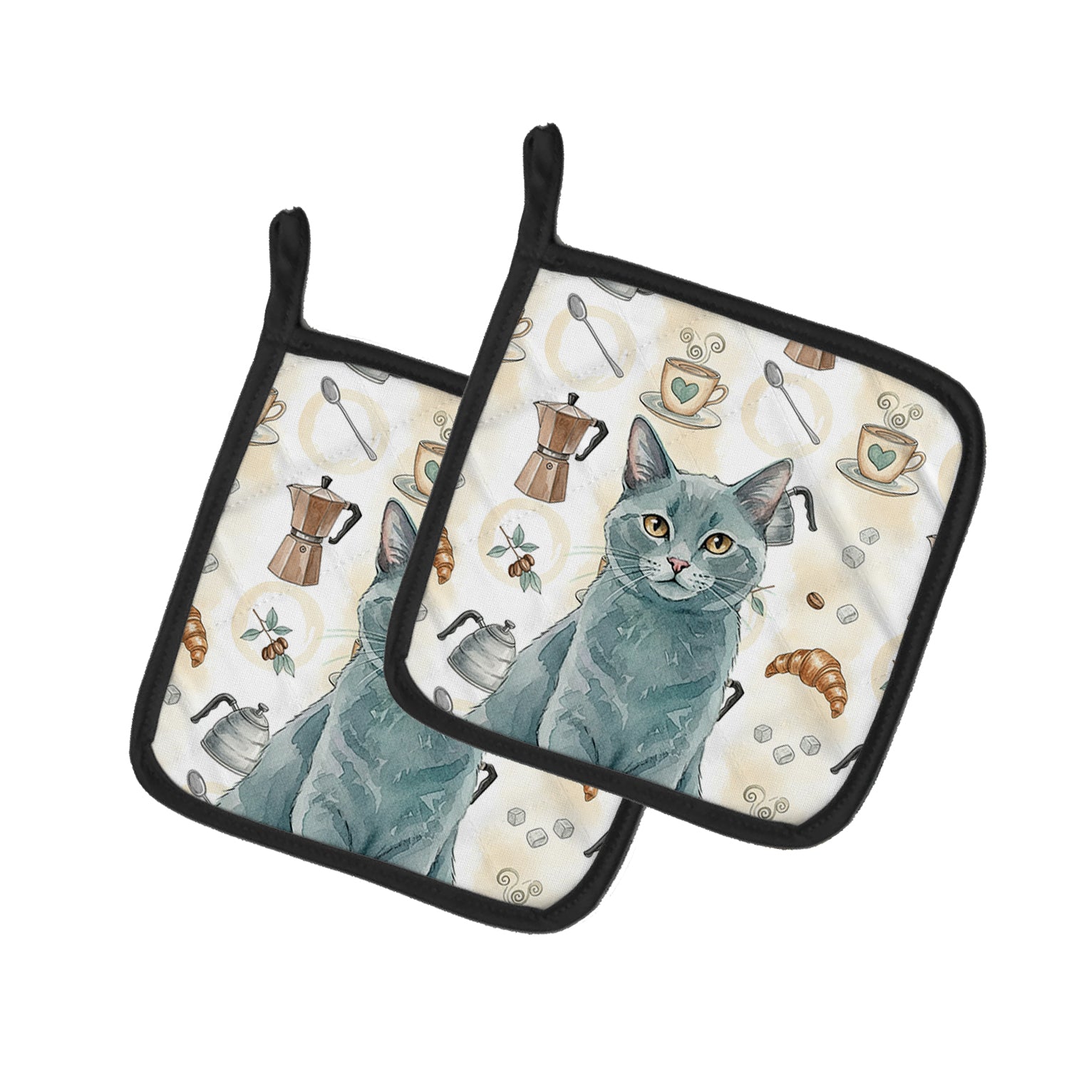 Caroline's Treasures Solid Gray Cat Coffee Time Pair of Pot Holders