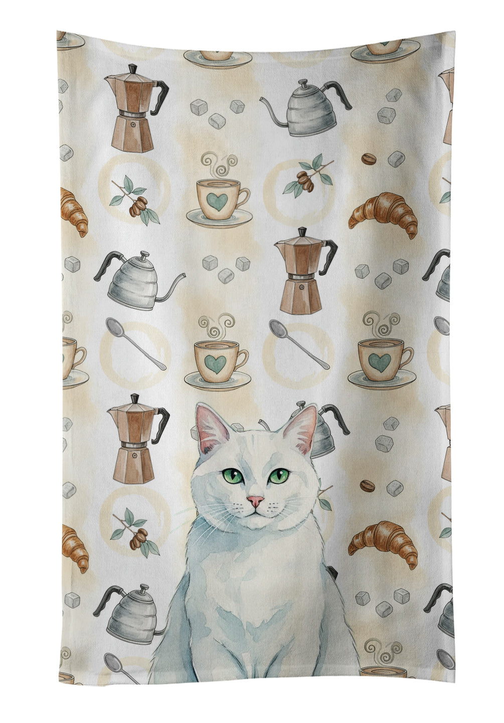 Caroline's Treasures Solid White Cat Coffee Time Kitchen Towel