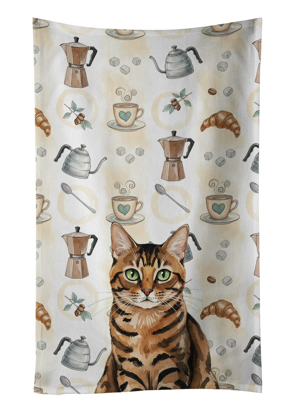 Caroline's Treasures Spotted Tabby Brown Cat Coffee Time Kitchen Towel