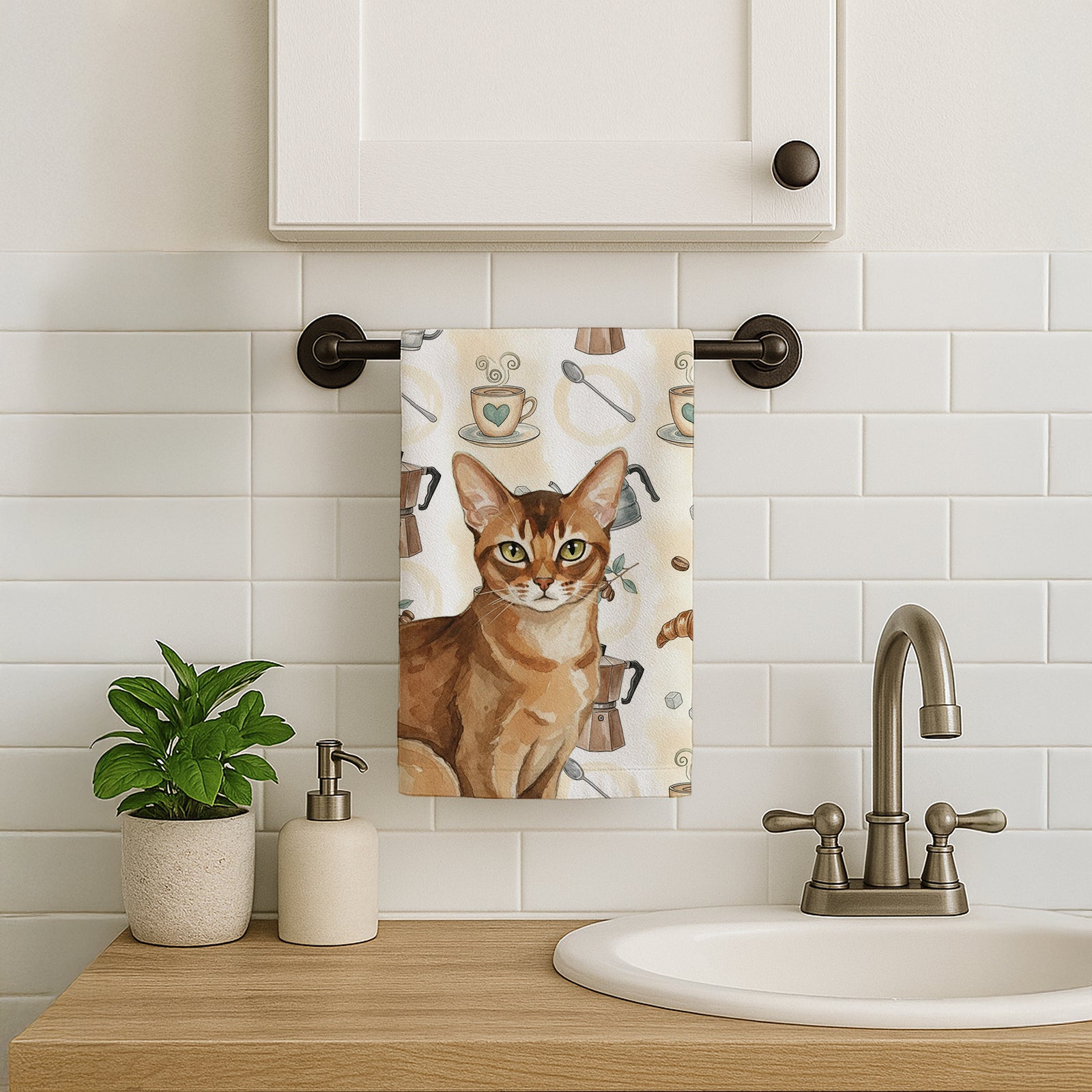 Caroline's Treasures Ticked Tabby Brown Cat Coffee Time Kitchen Towel