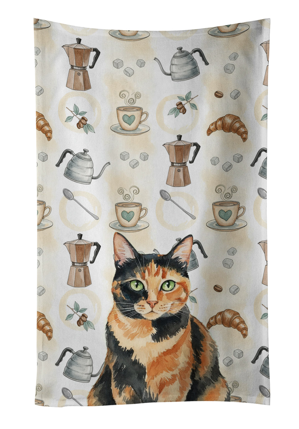 Caroline's Treasures Tortoiseshell Cat Coffee Time Kitchen Towel