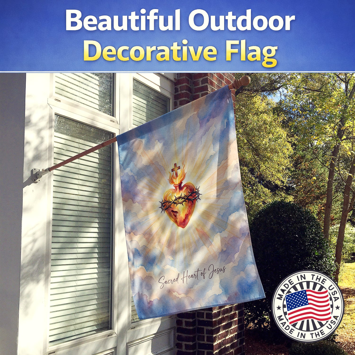 Caroline's Treasures Sacred Heart of Jesus Catholic Art Radiant Devotional Design House Flag Large Porch Sleeve Pole Decorative Outside Yard Banner Artwork Wall Hanging, Polyester, House Size, Multicolor