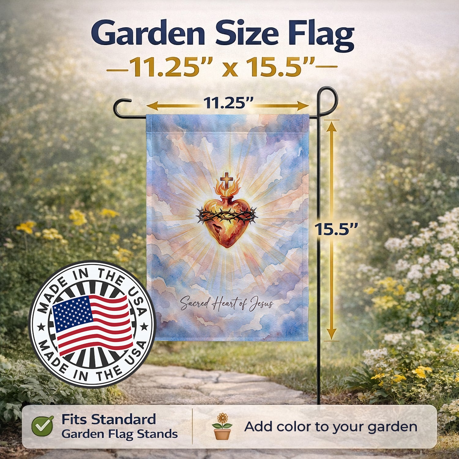 Caroline's Treasures Sacred Heart of Jesus Catholic Art Radiant Devotional Design Garden Flag Mailbox Decorative Yard Banner Outside Patio Artwork for Flower Beds, Garden Size, Multicolor