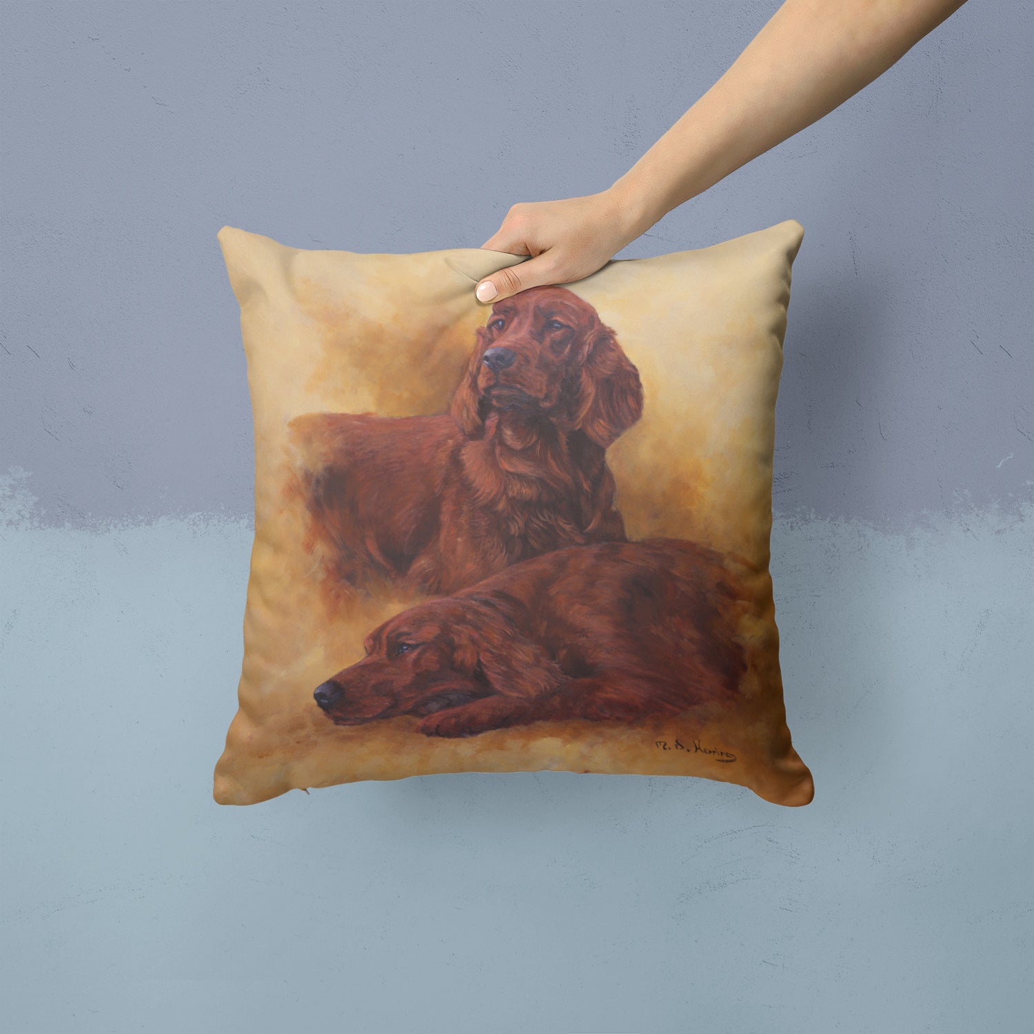 Caroline's Treasures Red Irish Setters Portrait by Michael Herring Throw Pillow - 14x14 Decorative Pillow – Art for Your Home & Patio HMHE0181PW1414