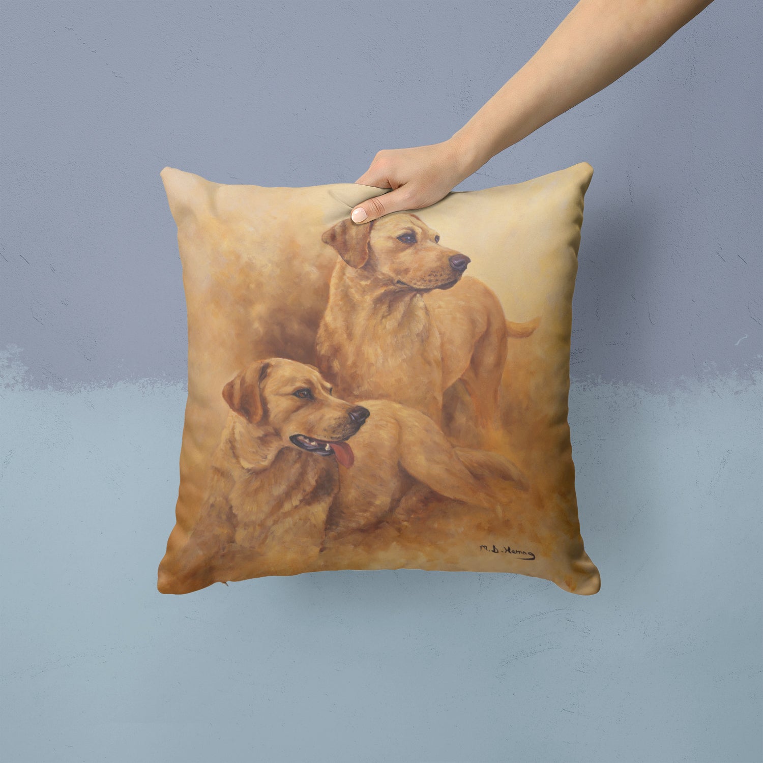 Caroline's Treasures Yellow Labs by Michael Herring Throw Pillow - 14x14 Decorative Pillow – Art for Your Home & Patio HMHE0182PW1414