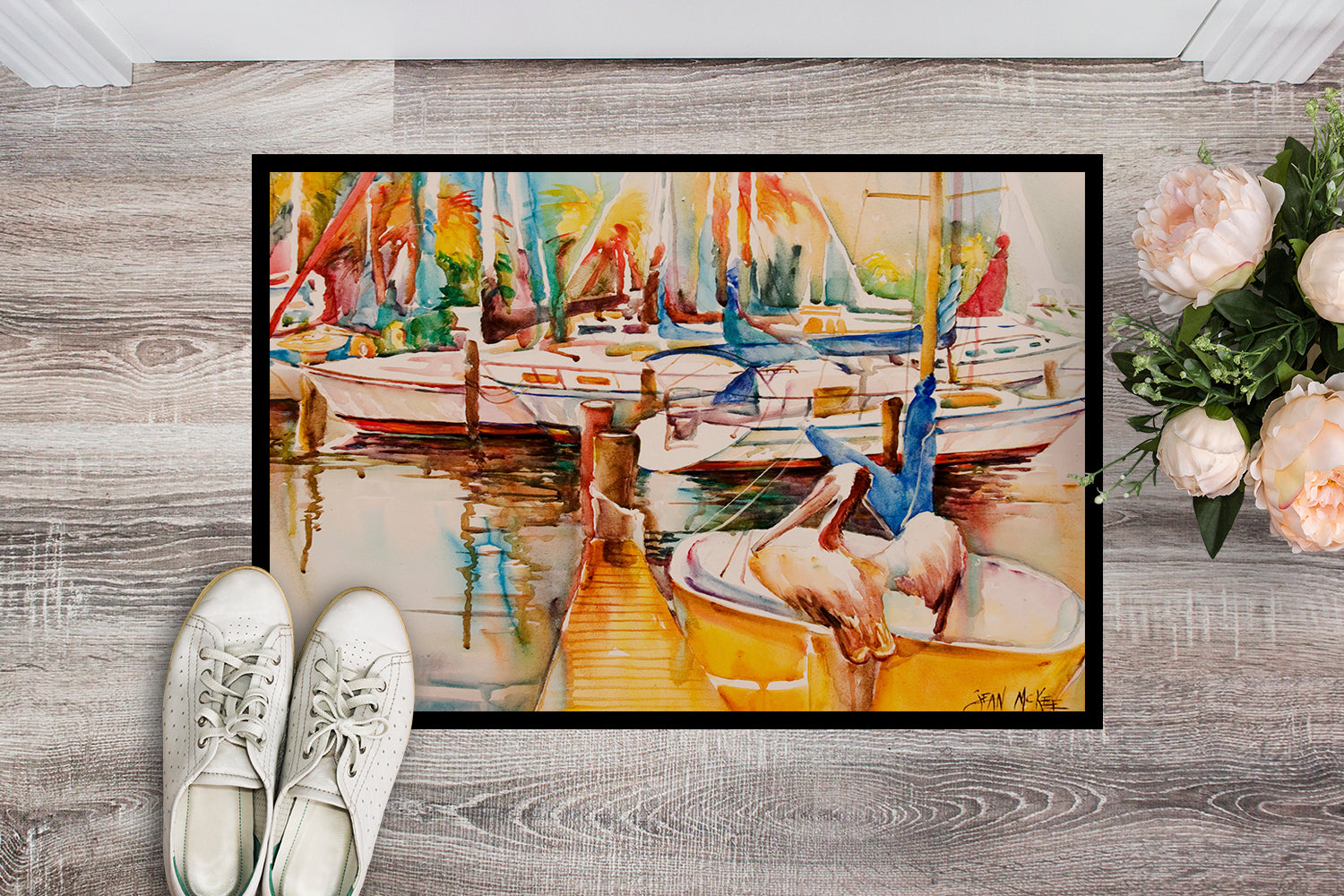 Caroline's Treasures Sailboat with Pelican Golden Days Doormat - 24x36 Decorative Floor Mat – Indoor/Outdoor Rug with Artistic Flair JMK1042JMAT