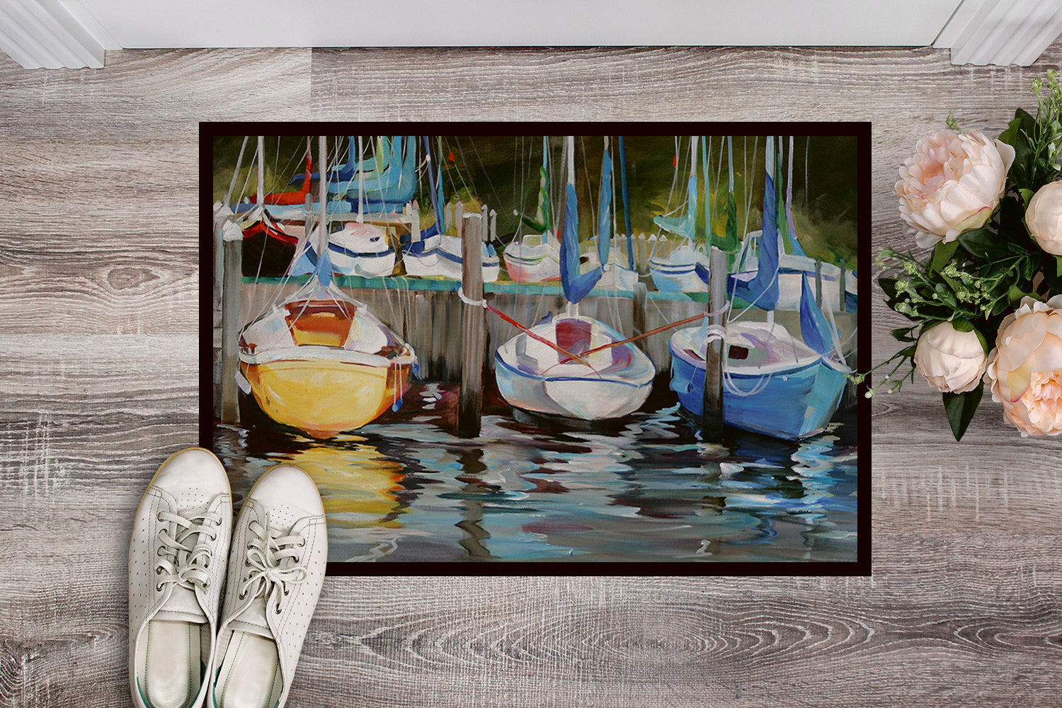 Caroline's Treasures Yellow boat Sailboat Doormat - 24x36 Decorative Floor Mat – Indoor/Outdoor Rug with Artistic Flair JMK1084JMAT