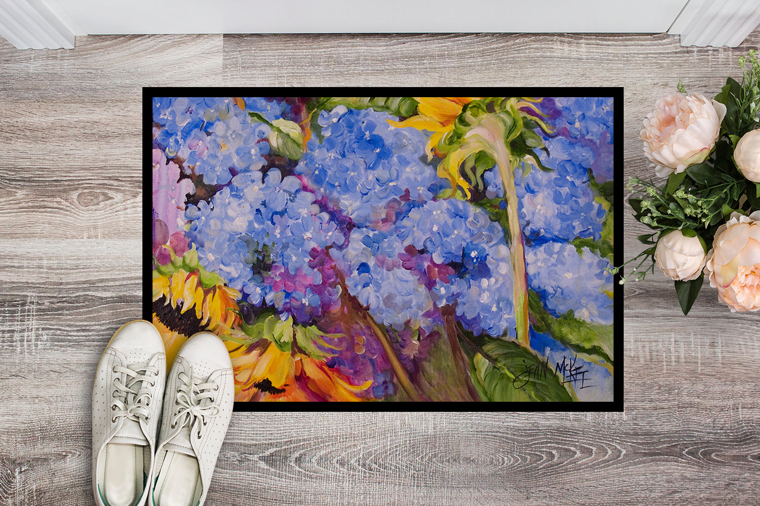 Caroline's Treasures Hydrangeas and Sunflowers Doormat - 24x36 Decorative Floor Mat – Indoor/Outdoor Rug with Artistic Flair JMK1119JMAT