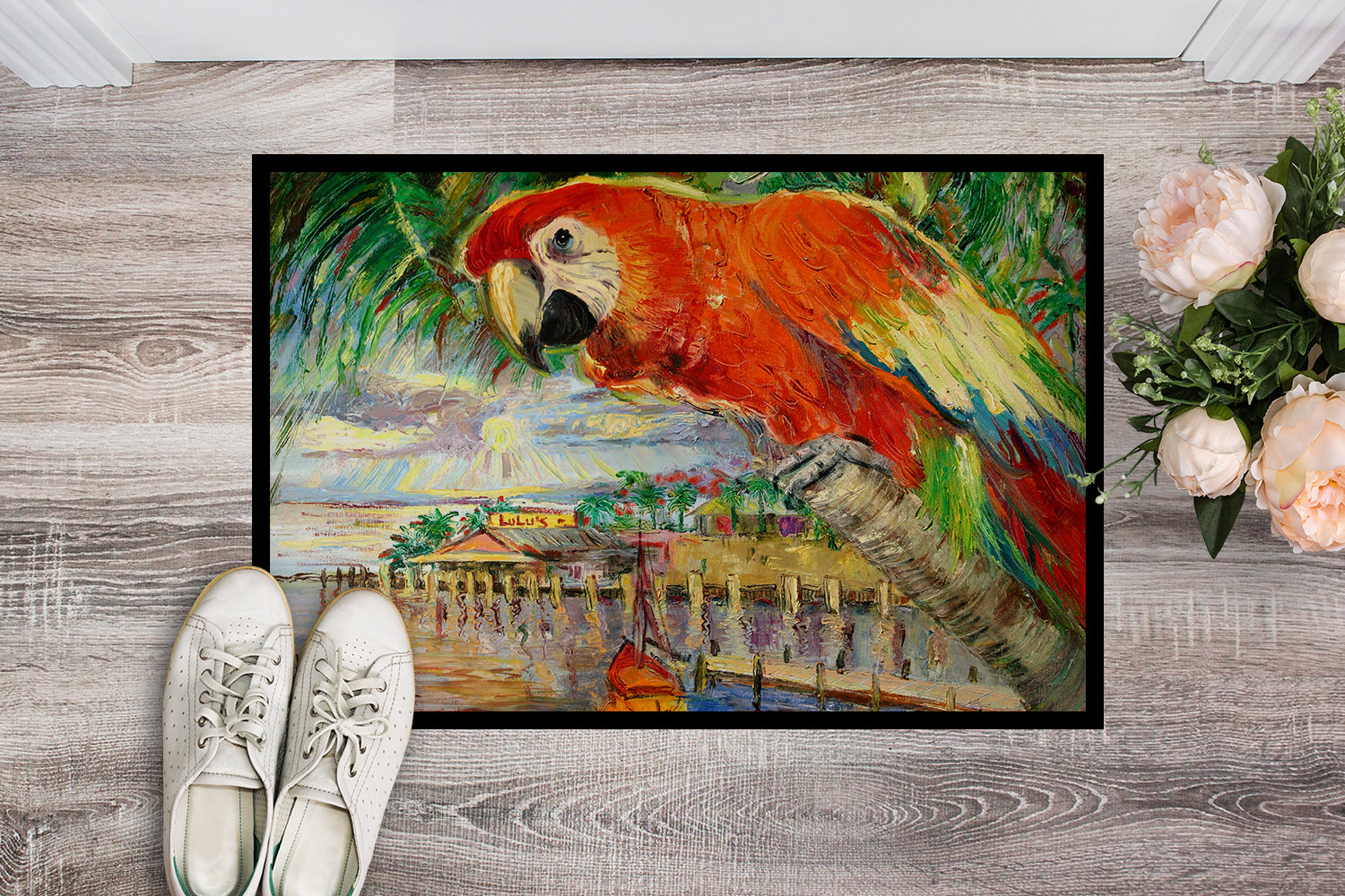 Caroline's Treasures Red Parrot at Lulu's Doormat - 24x36 Decorative Floor Mat – Indoor/Outdoor Rug with Artistic Flair JMK1134JMAT