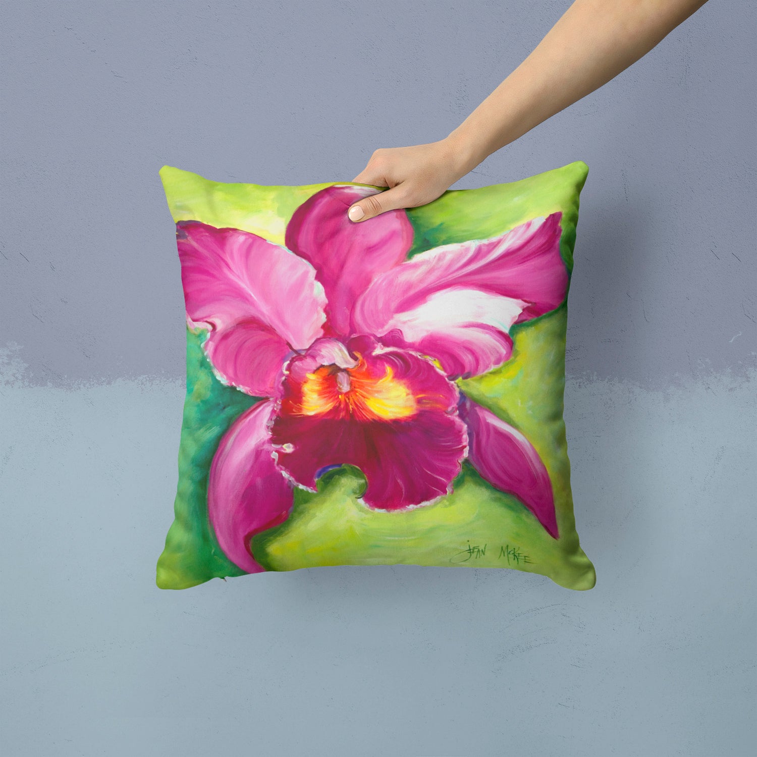 Caroline's Treasures Orchid Canvas Throw Pillow - 14x14 Decorative Pillow – Art for Your Home & Patio JMK1270PW1414