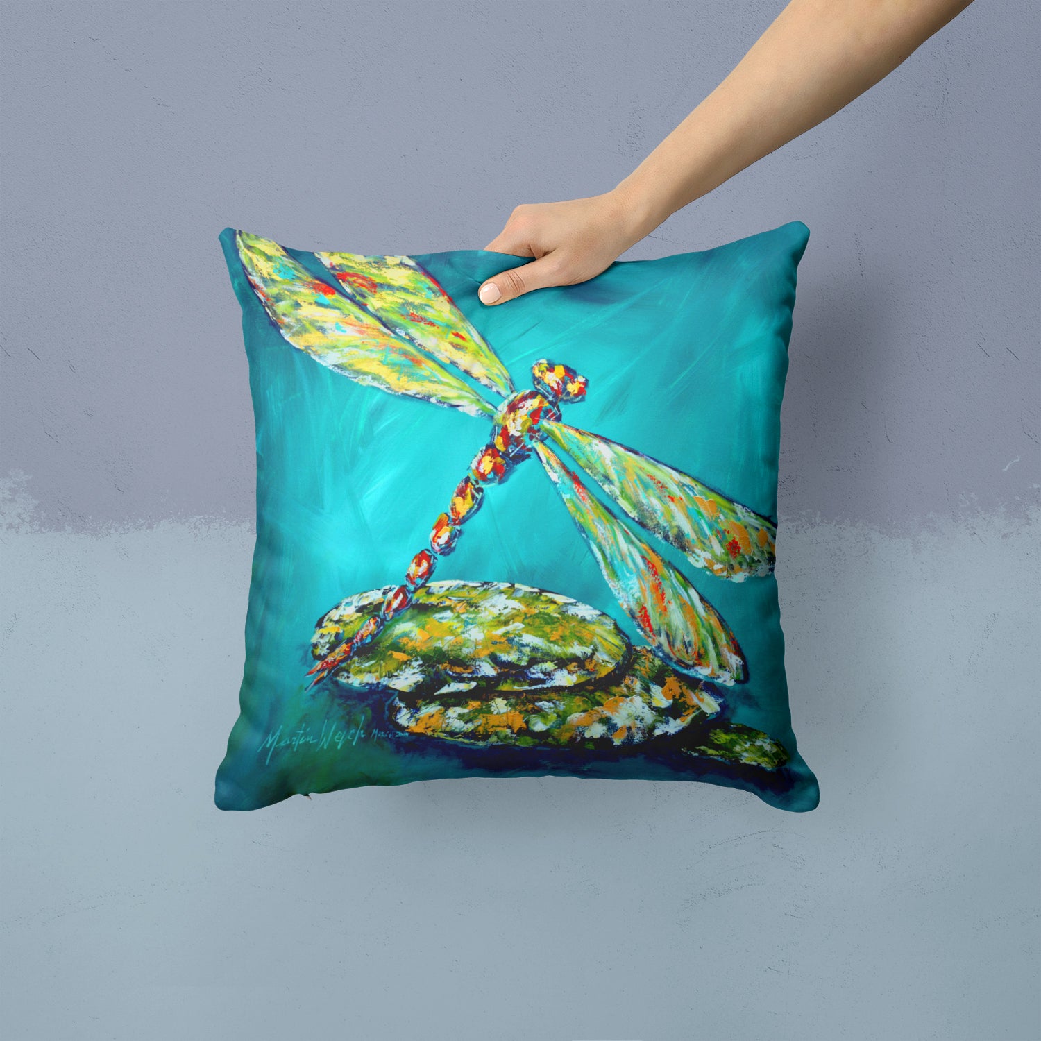 Caroline's Treasures Insect - Dragonfly Matin Canvas Throw Pillow - 14x14 Decorative Pillow – Art for Your Home & Patio MW1144PW1414