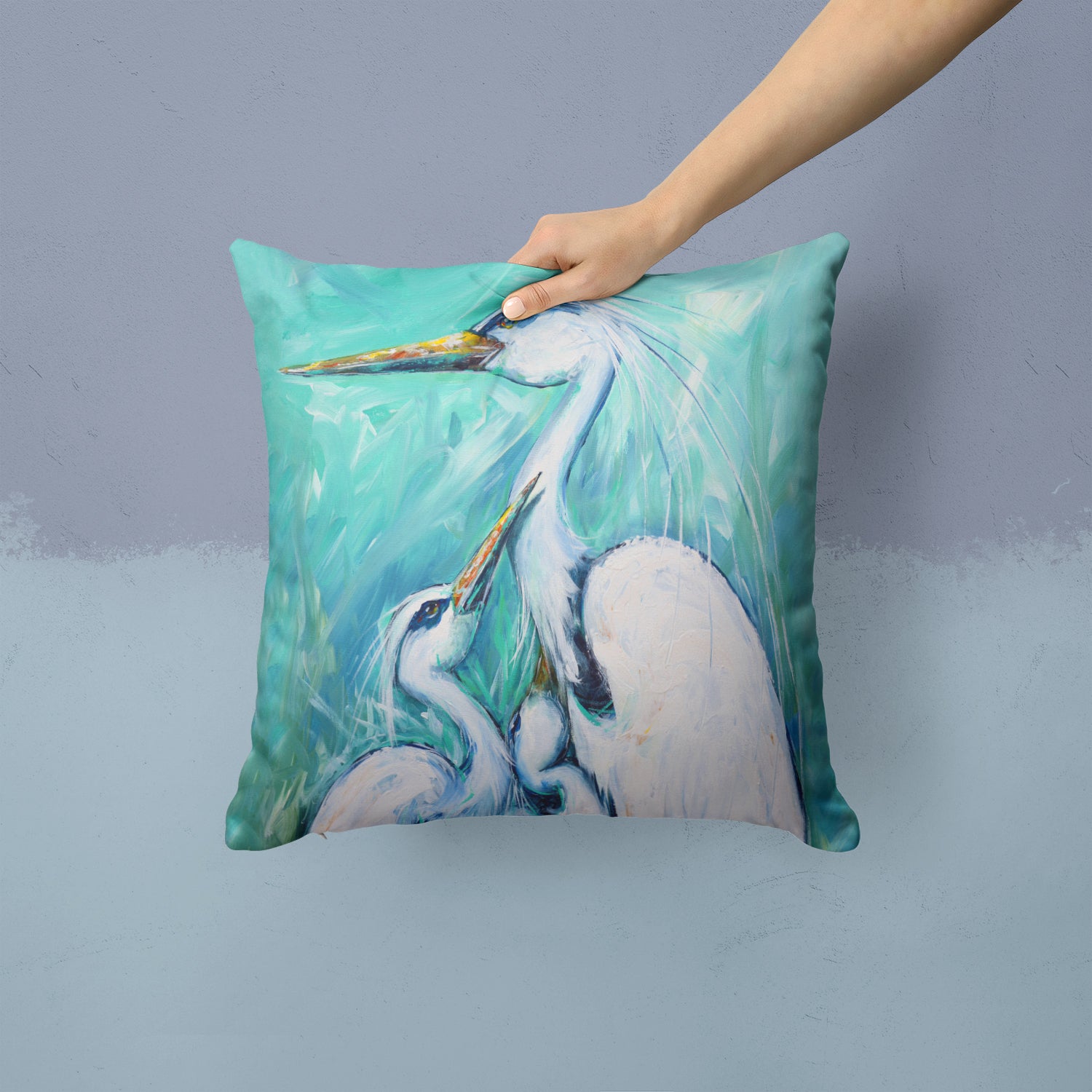 Caroline's Treasures Mother's Love Egret Canvas Throw Pillow - 14x14 Decorative Pillow – Art for Your Home & Patio MW1145PW1414