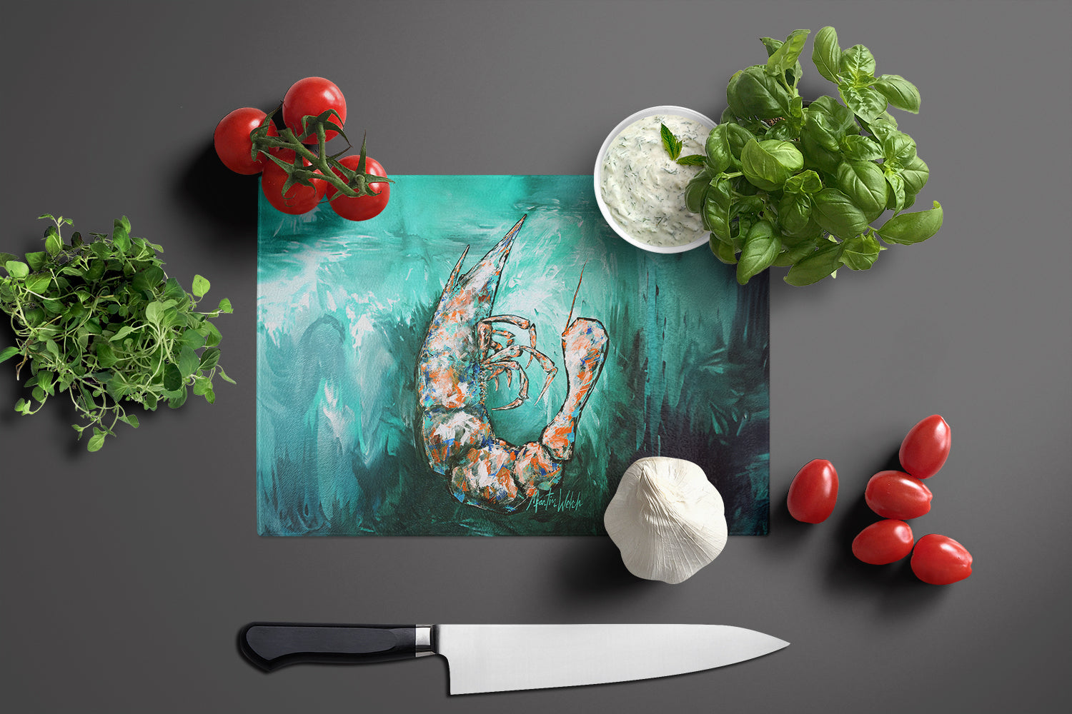 A Touch of Blue Shrimp Glass Cutting Board