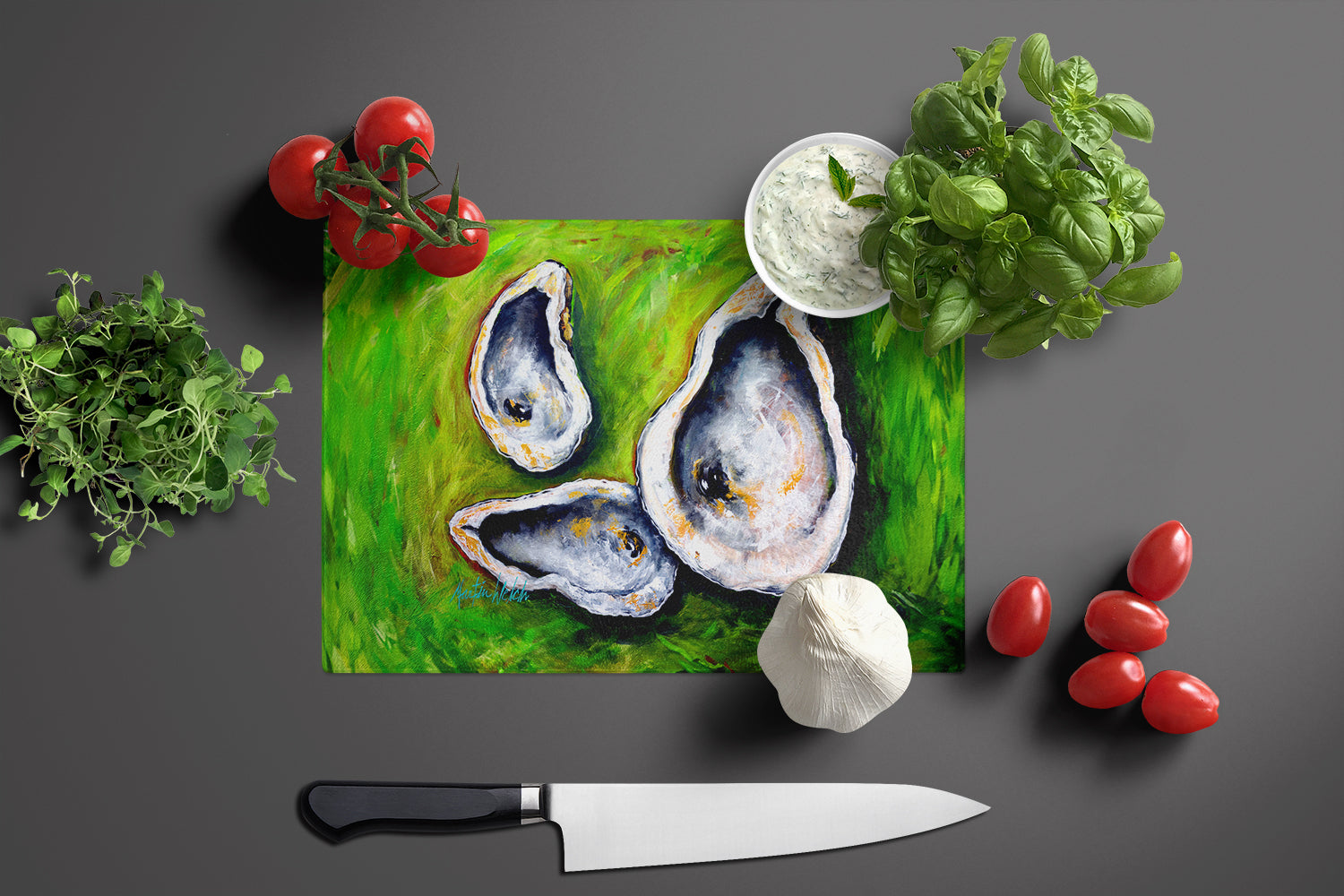 All Shucked Oysters Glass Cutting Board