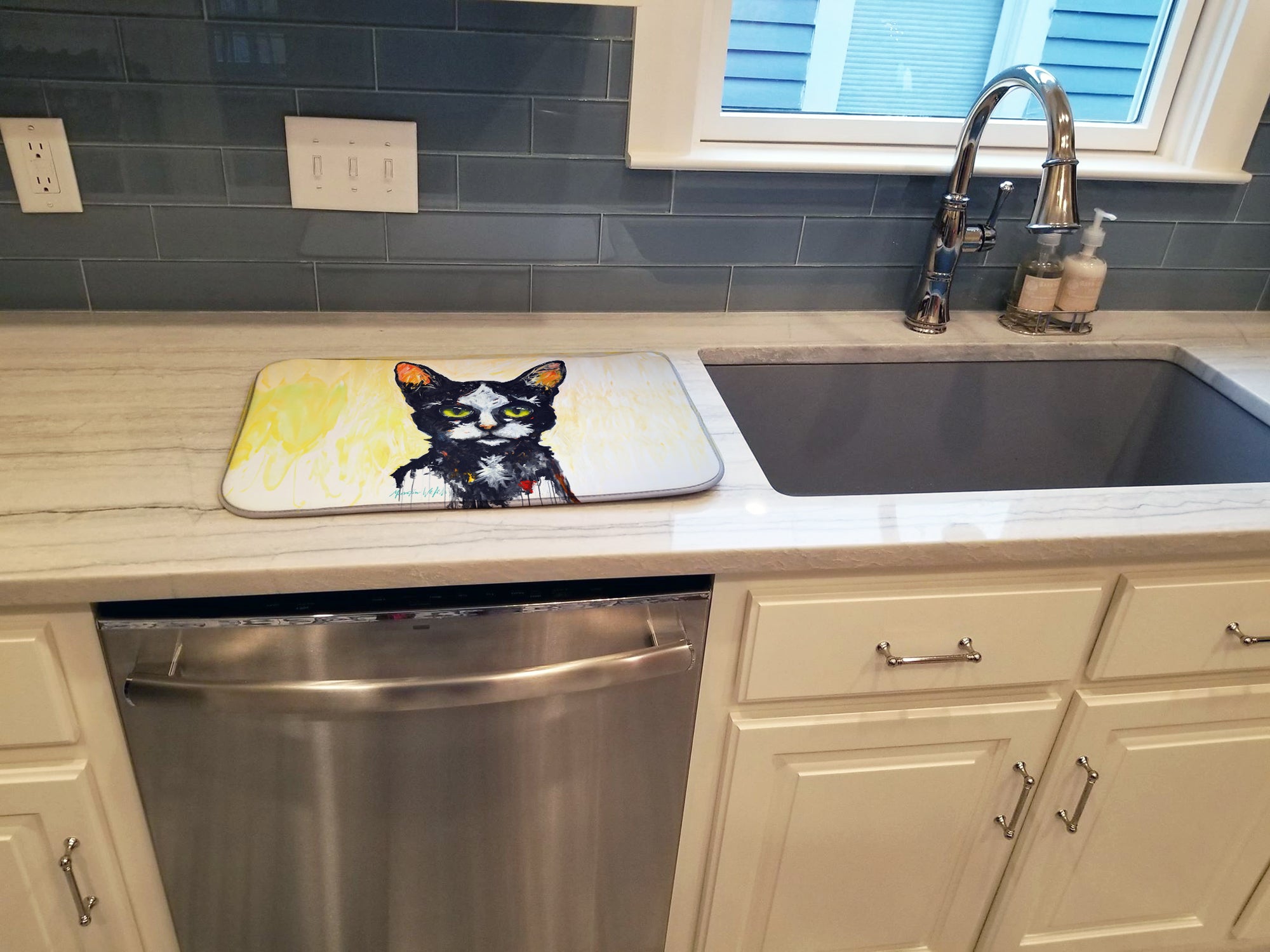 Big Kitty Cat Dish Drying Mat