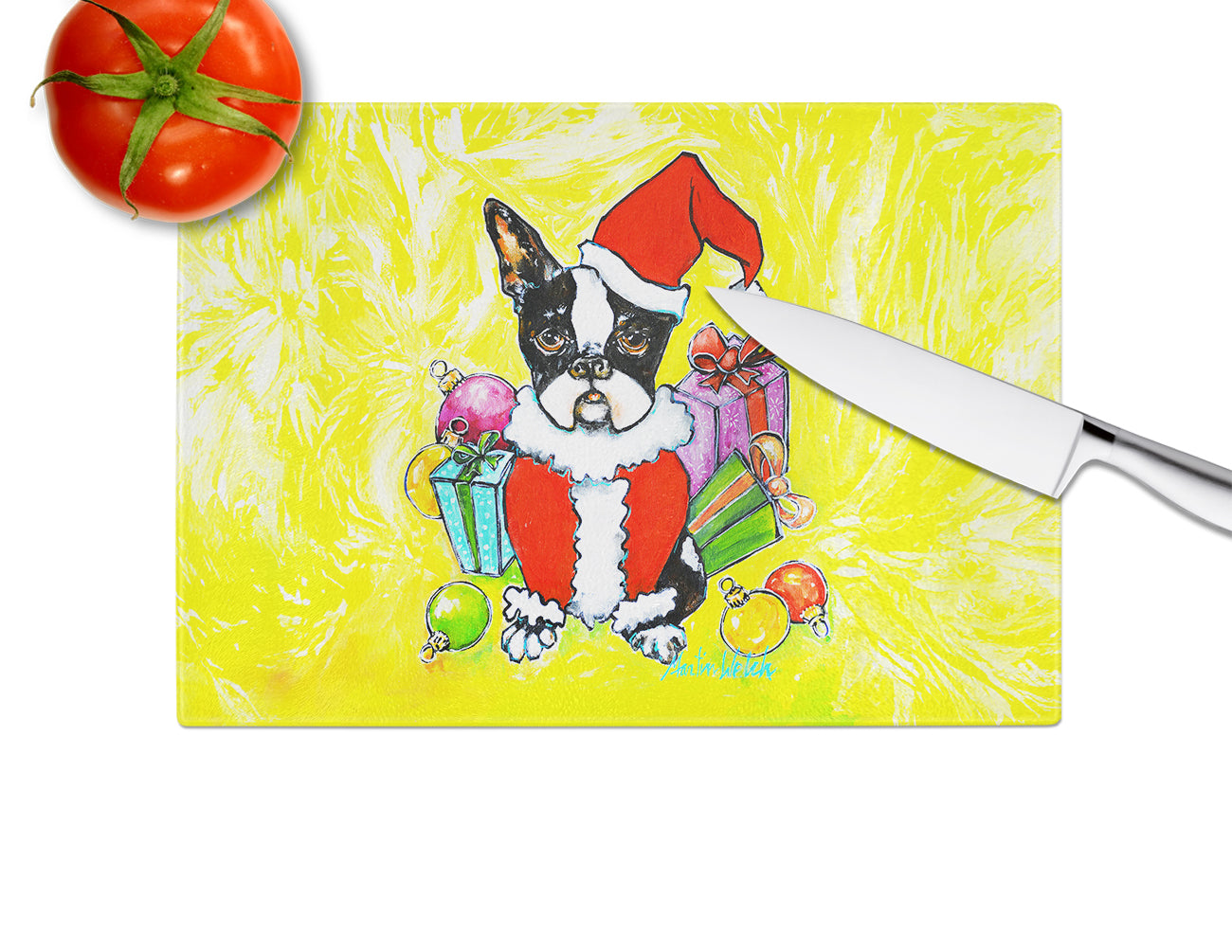 Boston Terrier Stinker That Stole Christmas Glass Cutting Board
