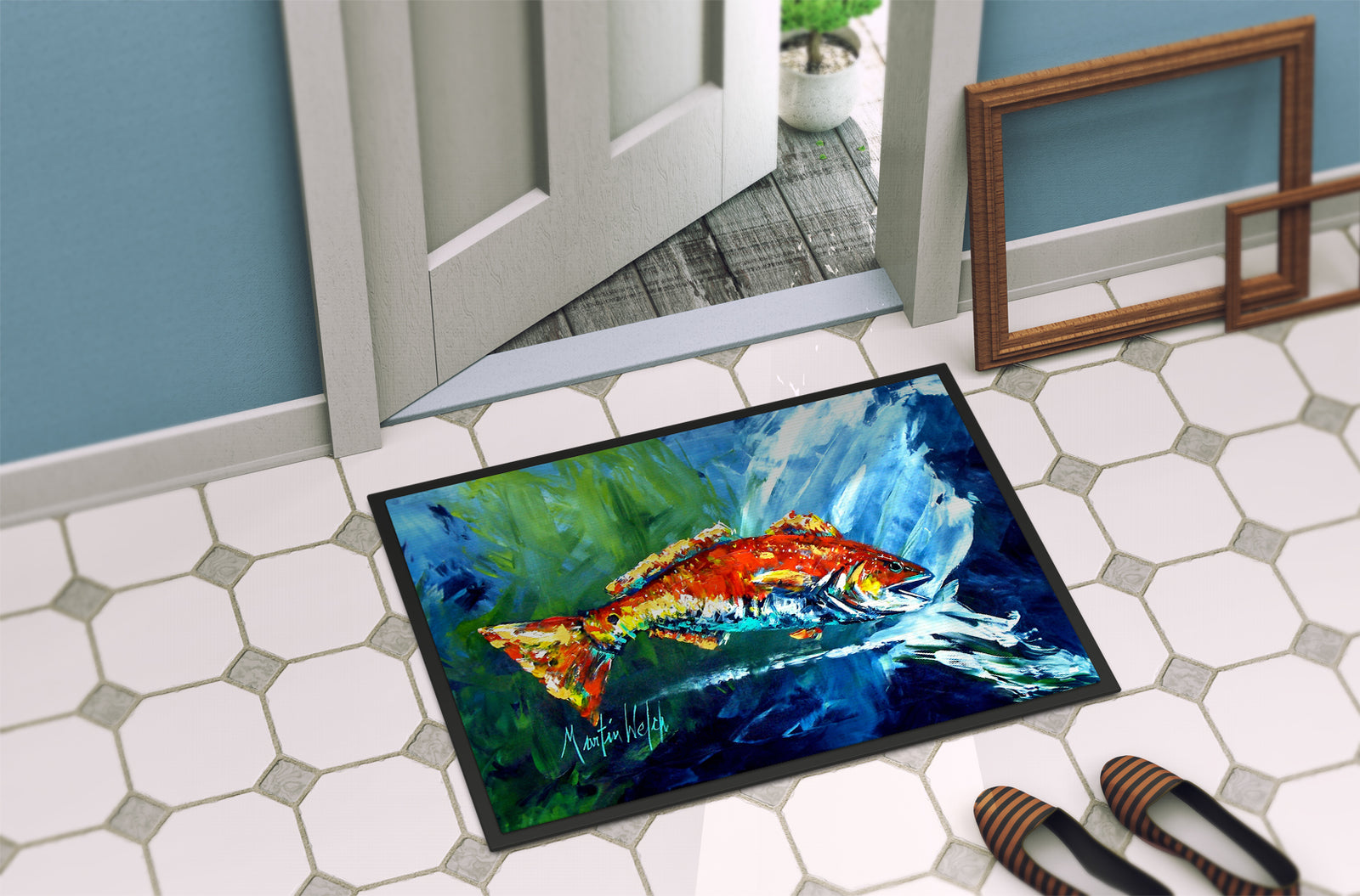 Caroline's Treasures Break Through Red Fish Doormat