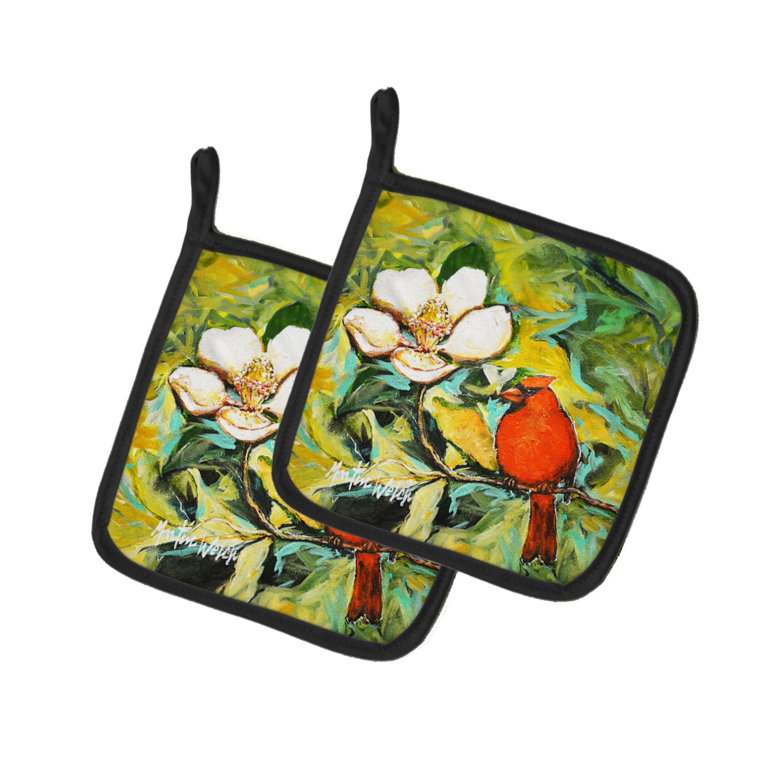Buy this Cardinal with Magnolia Pair of Pot Holders