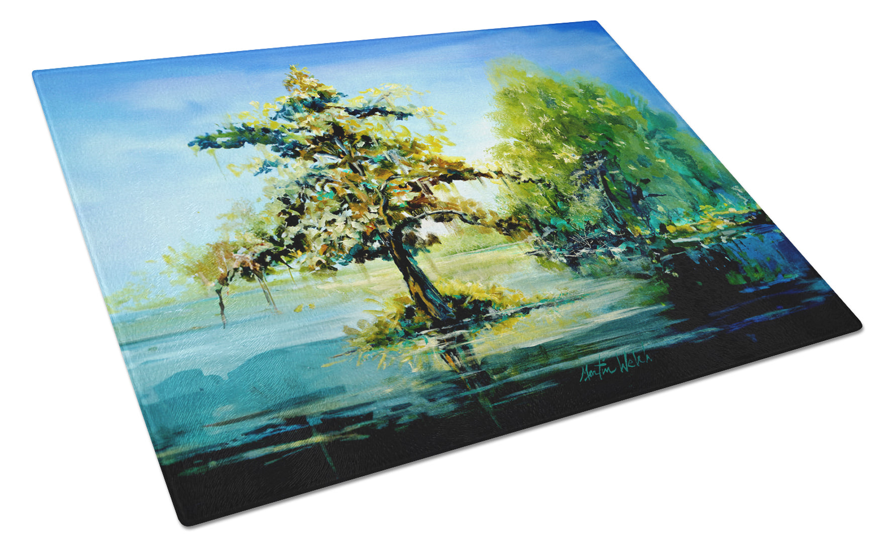 Buy this Cypress Tree in the Bayou Blue Glass Cutting Board