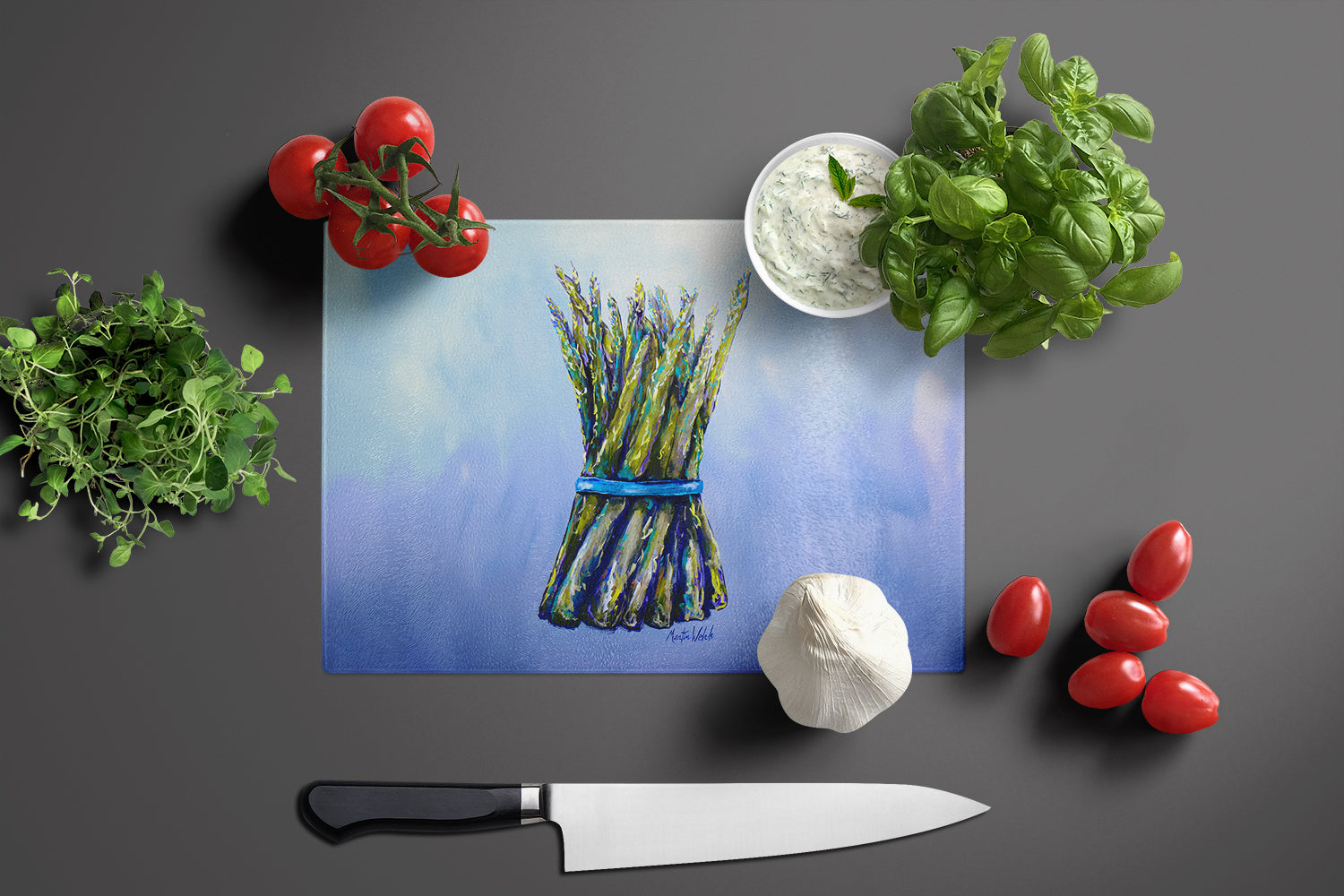 Fresh Bunch Asparagus Glass Cutting Board