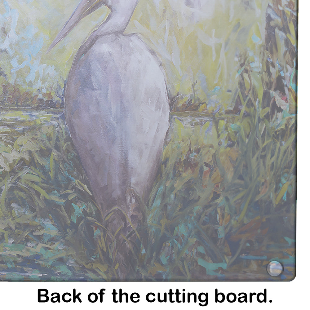 Heron in the Swamp Glass Cutting Board