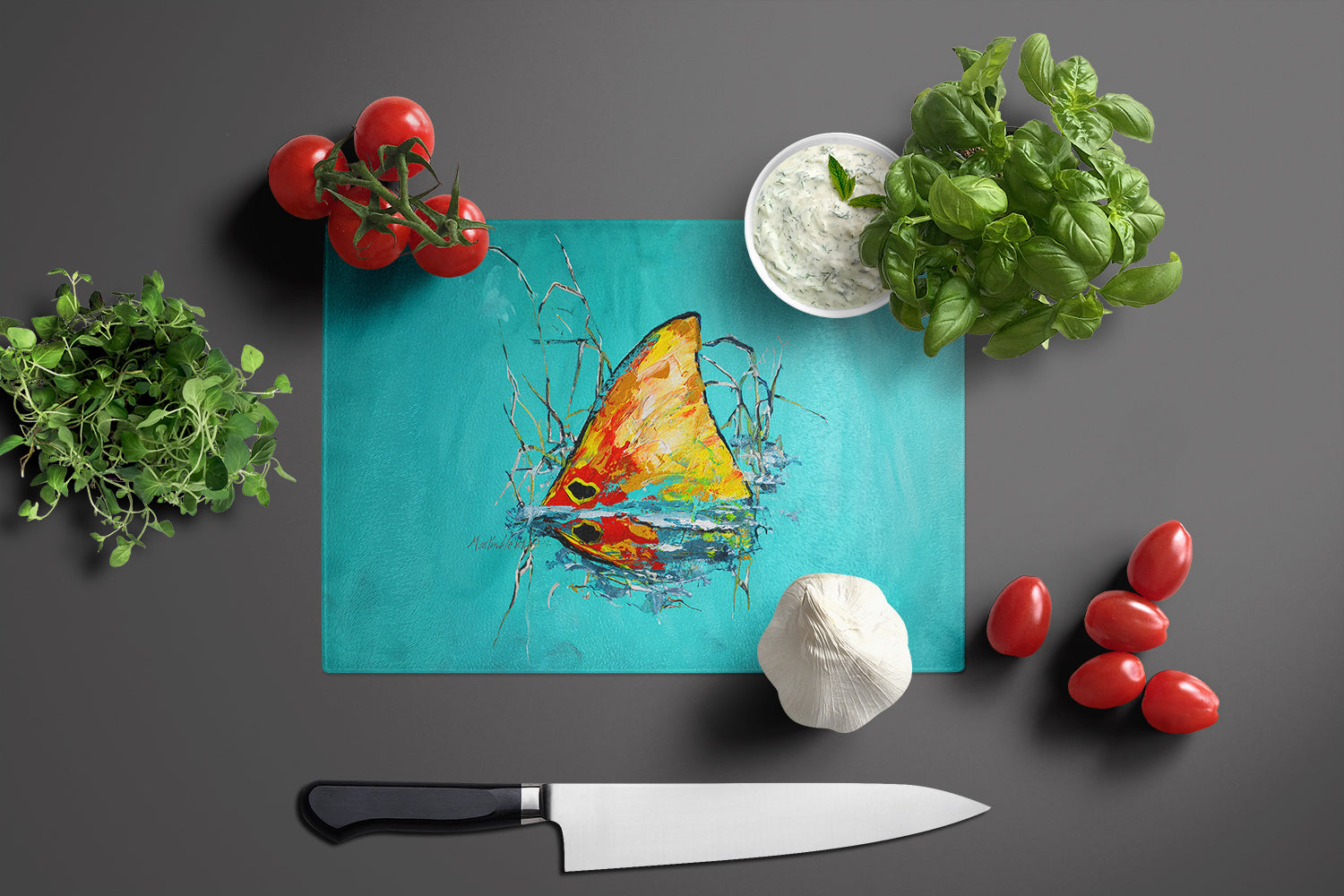 In The Marsh Red Fish Glass Cutting Board