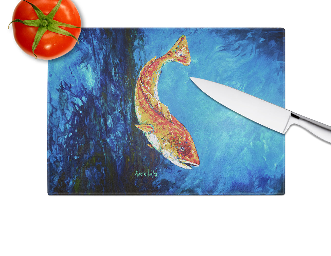 Katy Red Red Fish Glass Cutting Board