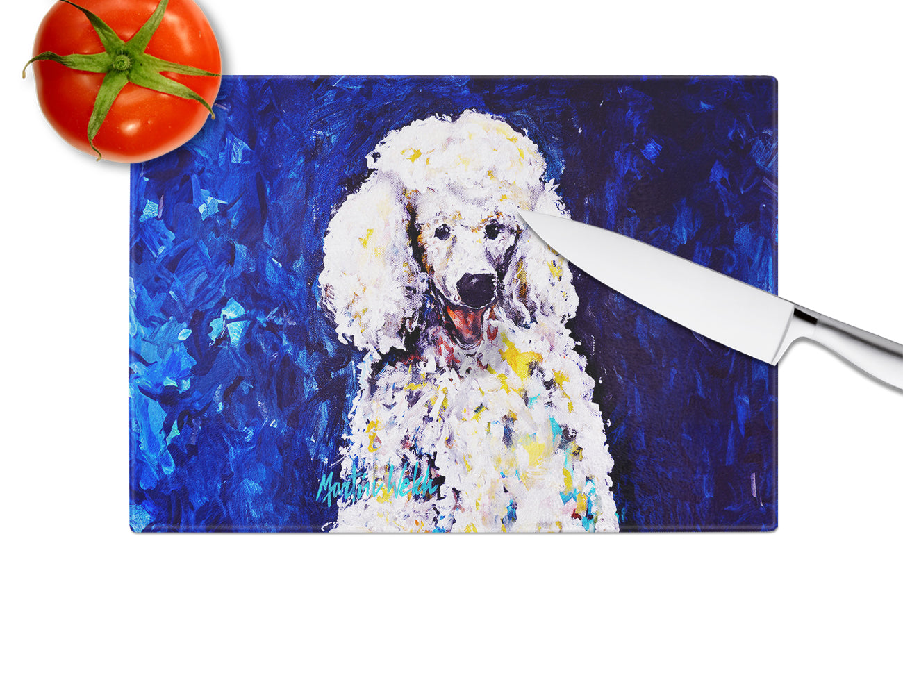 Louie White Poodle Glass Cutting Board