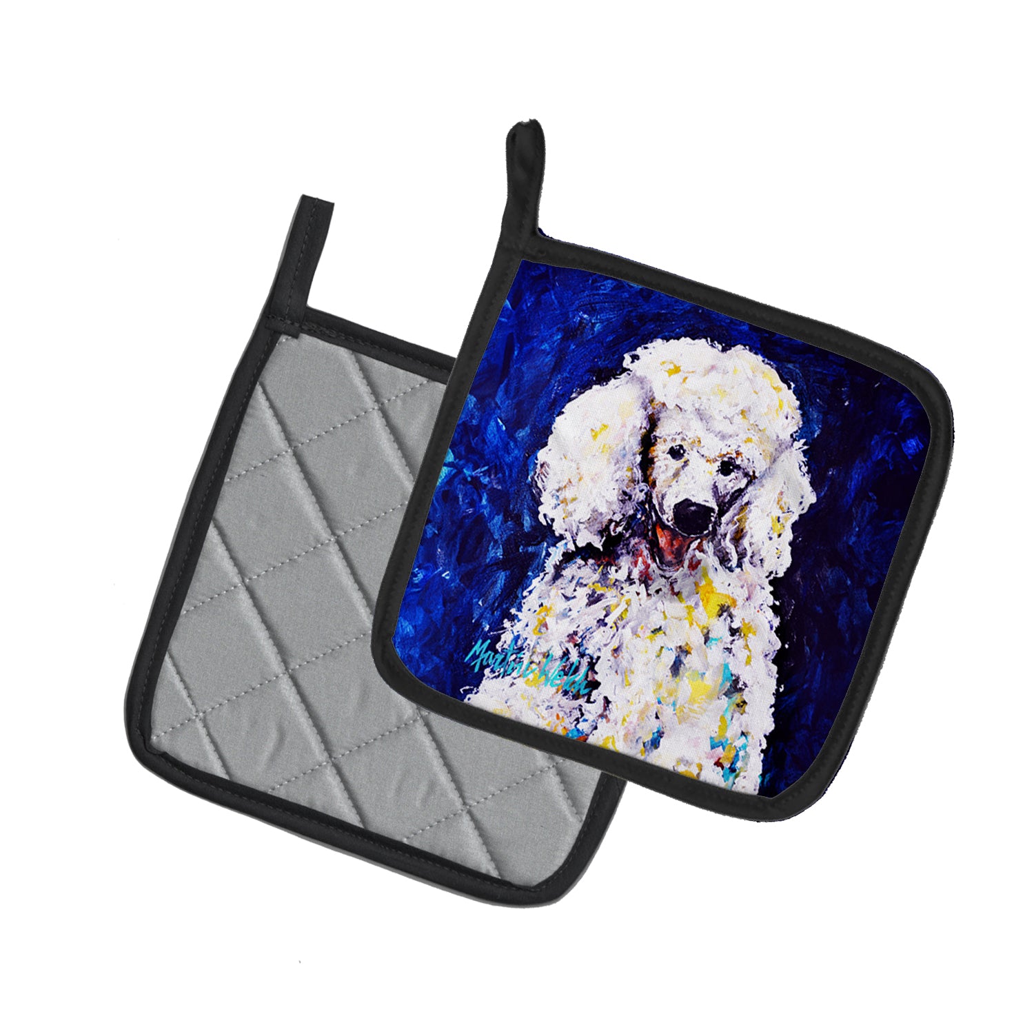 Louie White Poodle Pair of Pot Holders