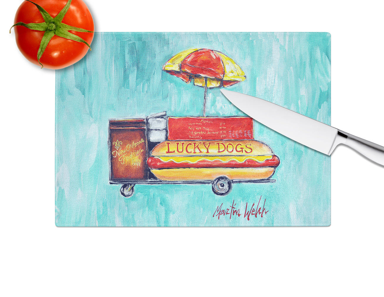 Hot Dog Cart Glass Cutting Board