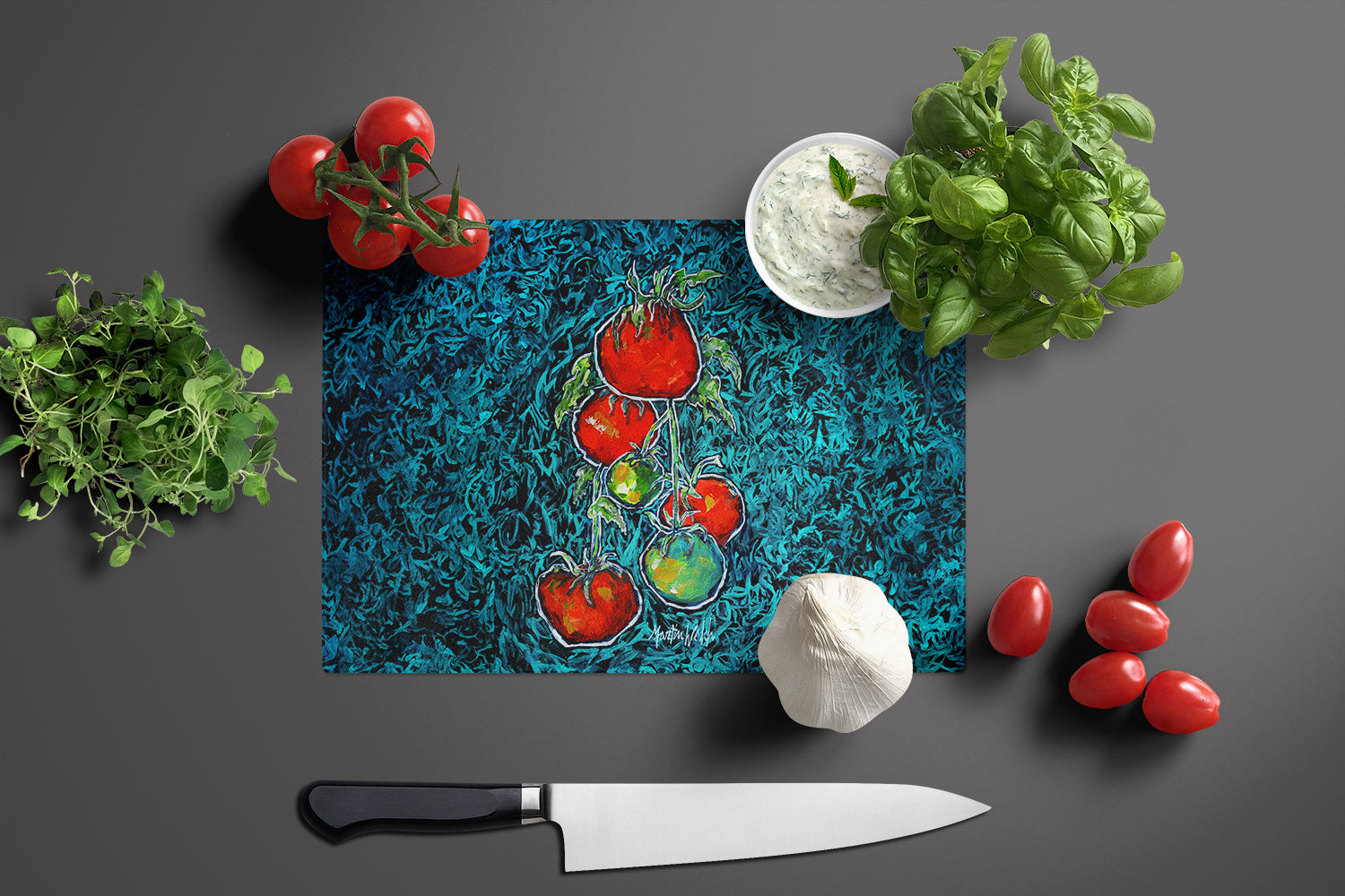 Maters Tomatoes Glass Cutting Board