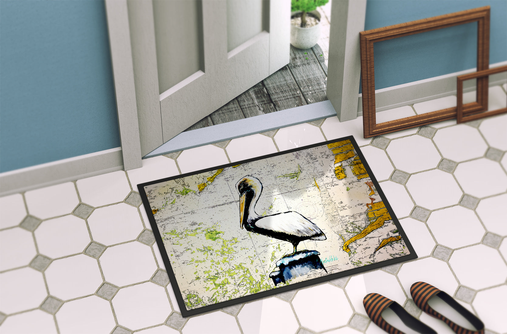 Pelican on Map Doormat