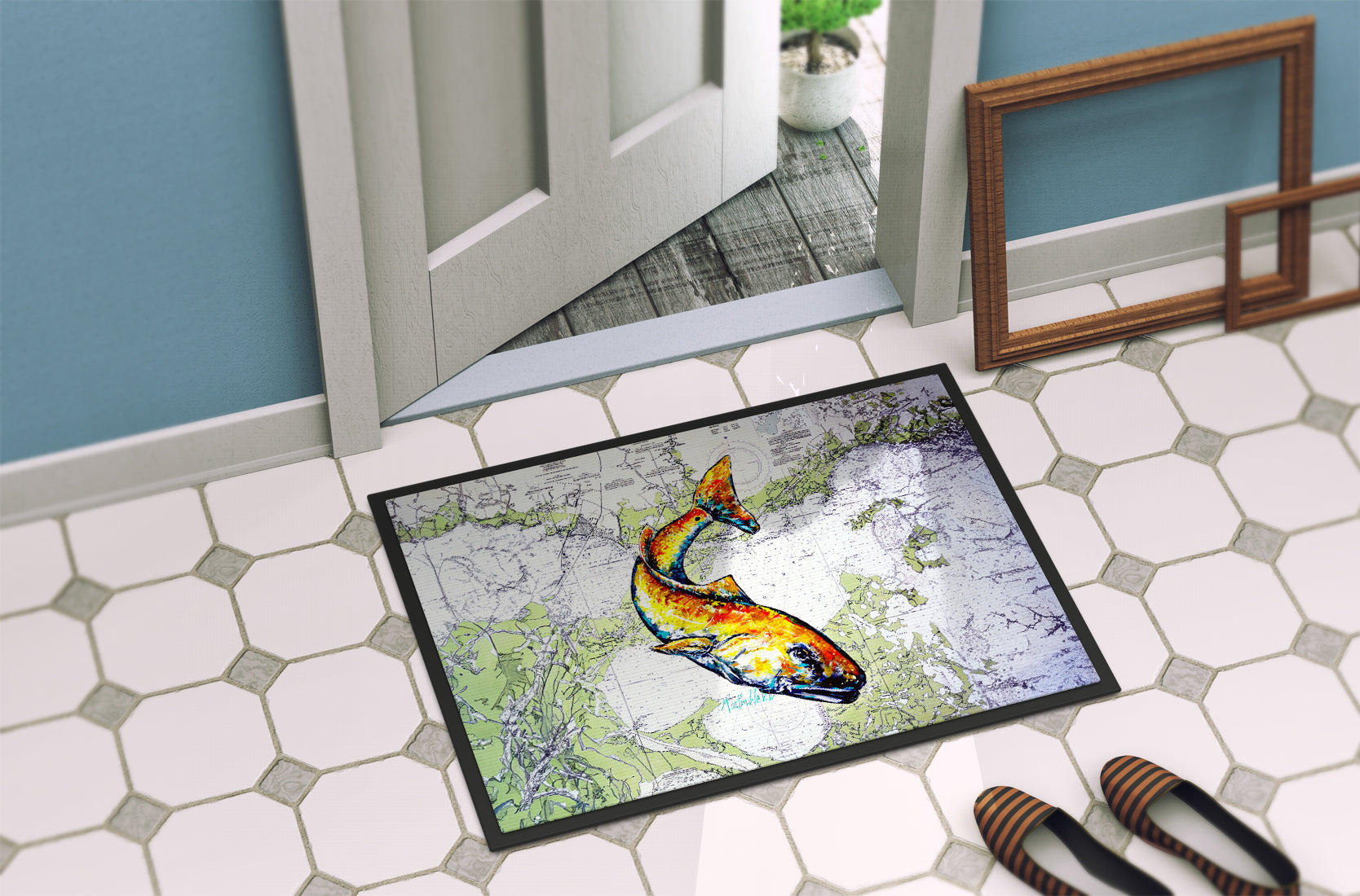 Red Fish On Map Doormat