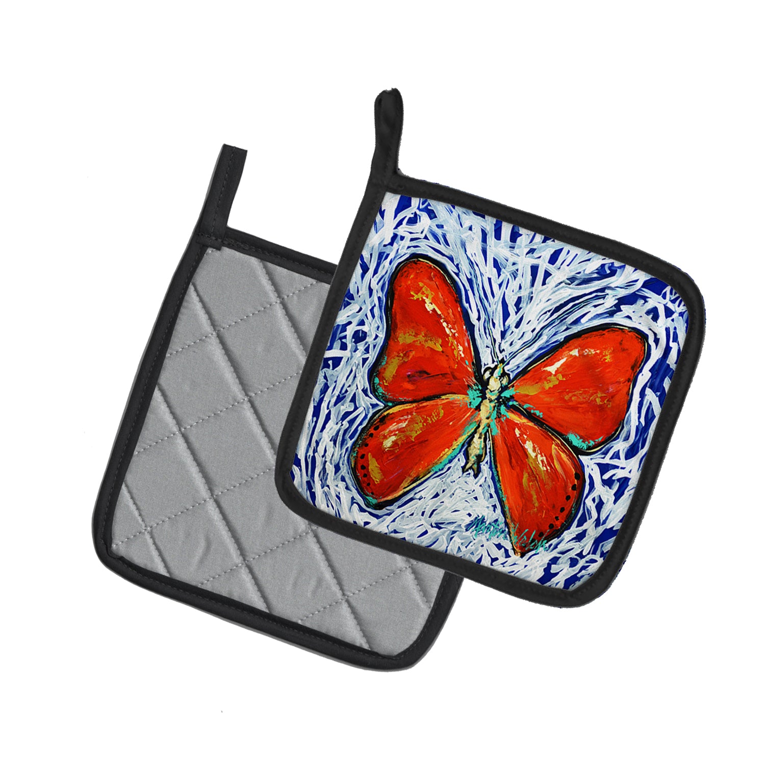 Red Glider Butterfly Pair of Pot Holders